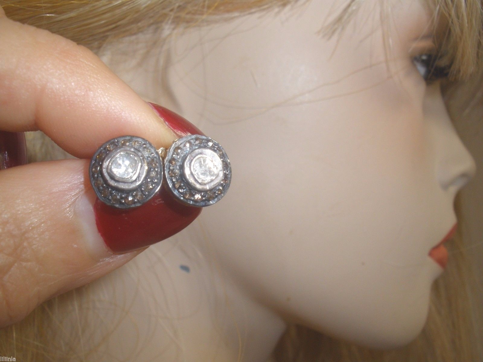 RADIANT GENUINE REAL 1 CT ROSE CUT DIAMOND ANTIQUE STUD 14K EARRINGS