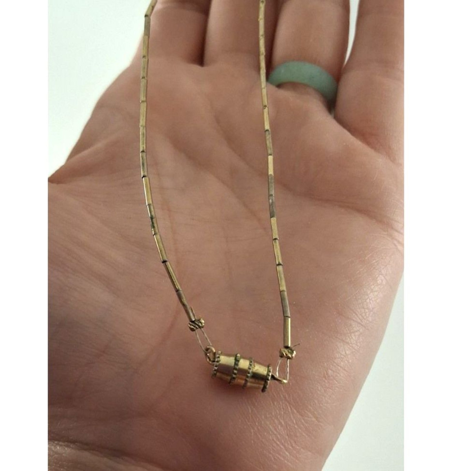 Artisan Beaded Choker with Natural Shell Pendant and Metal Beads 1970s – 1990s