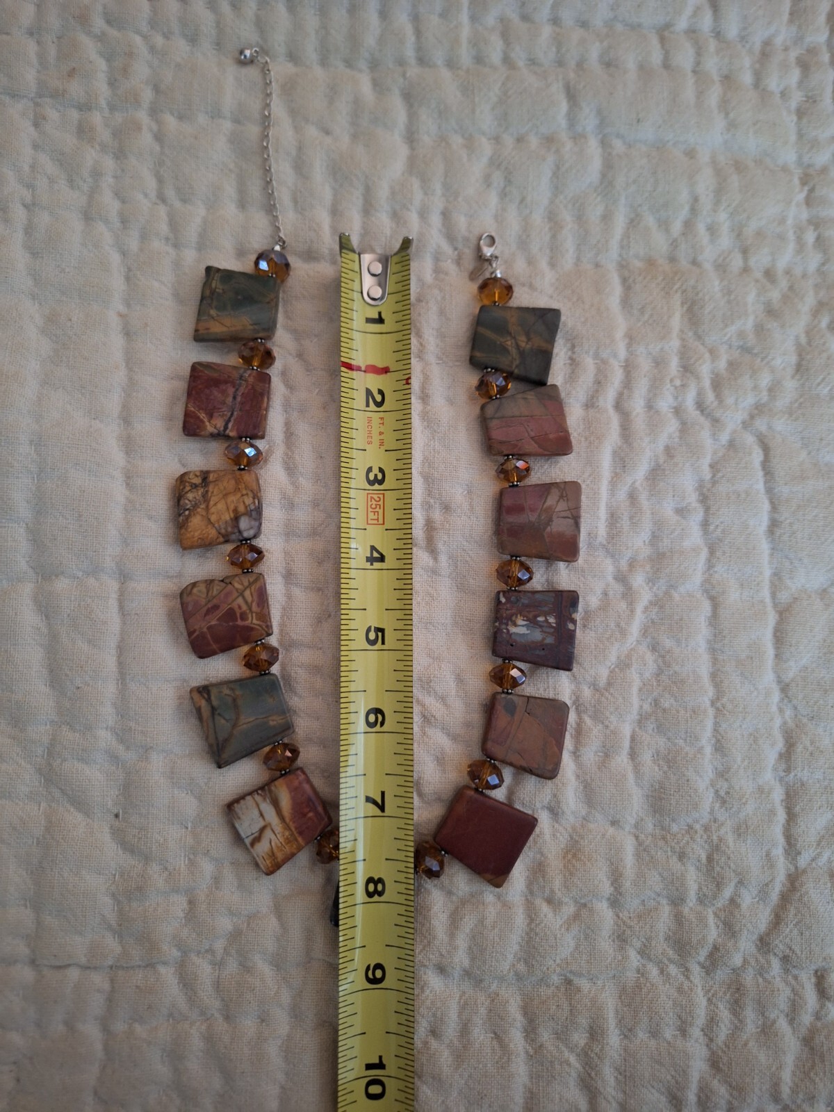 VTG Donna Dressler Polished Natural Stone/Faceted Crystal Necklace/SS Clasp