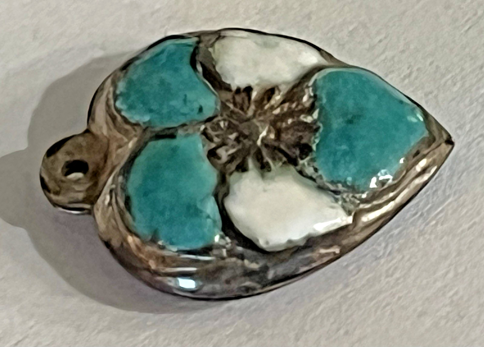 Sterling Silver Heart Flower Charm Puffy Enamel Pansy Stamped 925 Vintage Blue