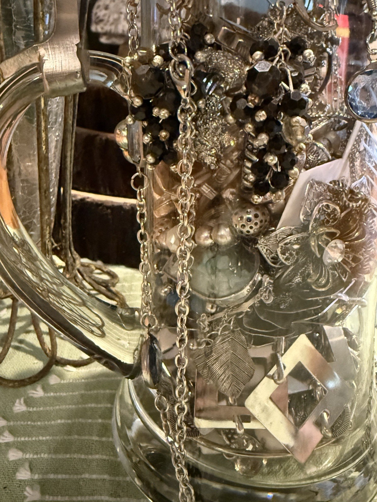 Mystery Jewelry Stein Jar Mixed Wearable Vintage to Modern Silver Tone