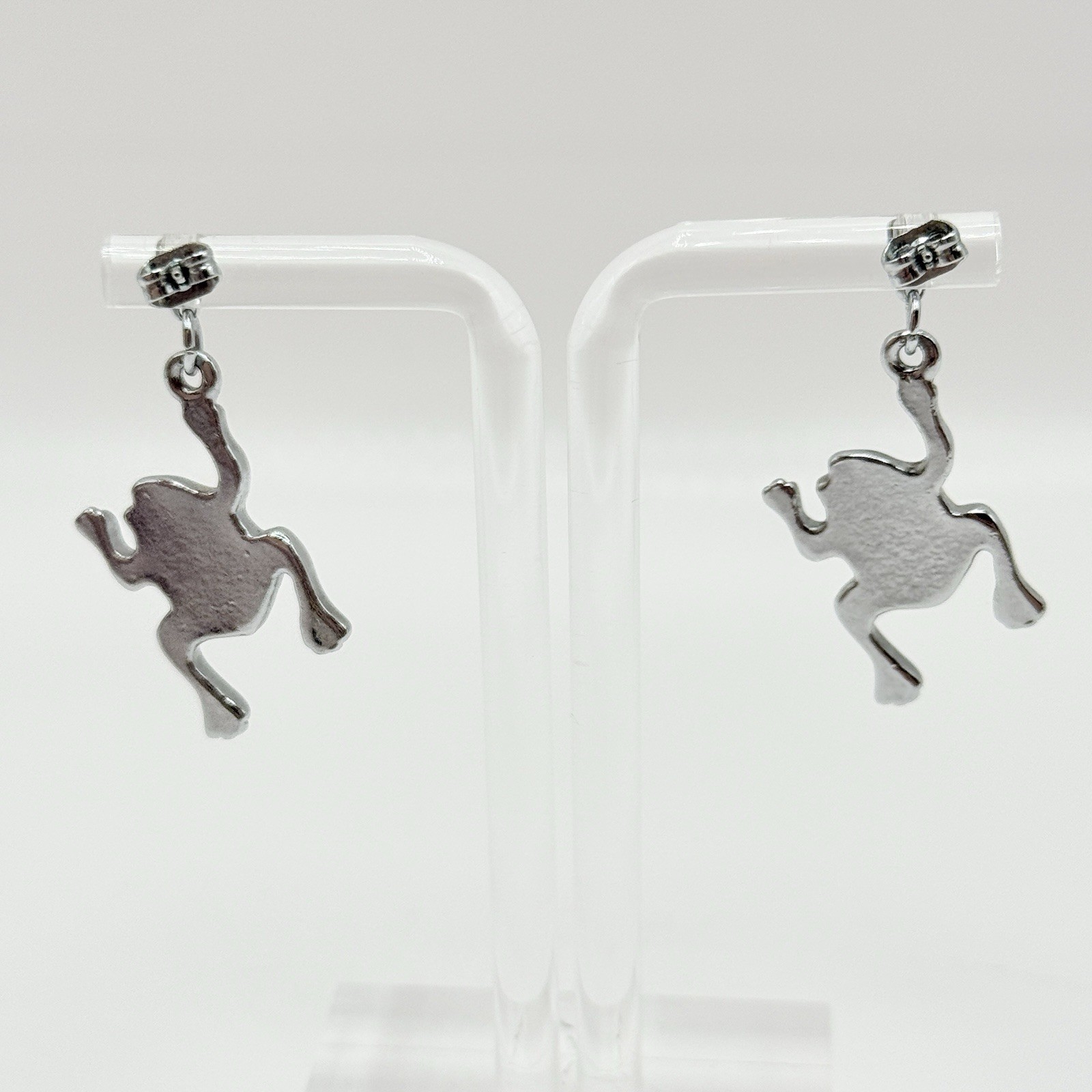 Cute Abalone Paua Shell Silver Tone Frog Animal 90s 1” Pierced Earrings