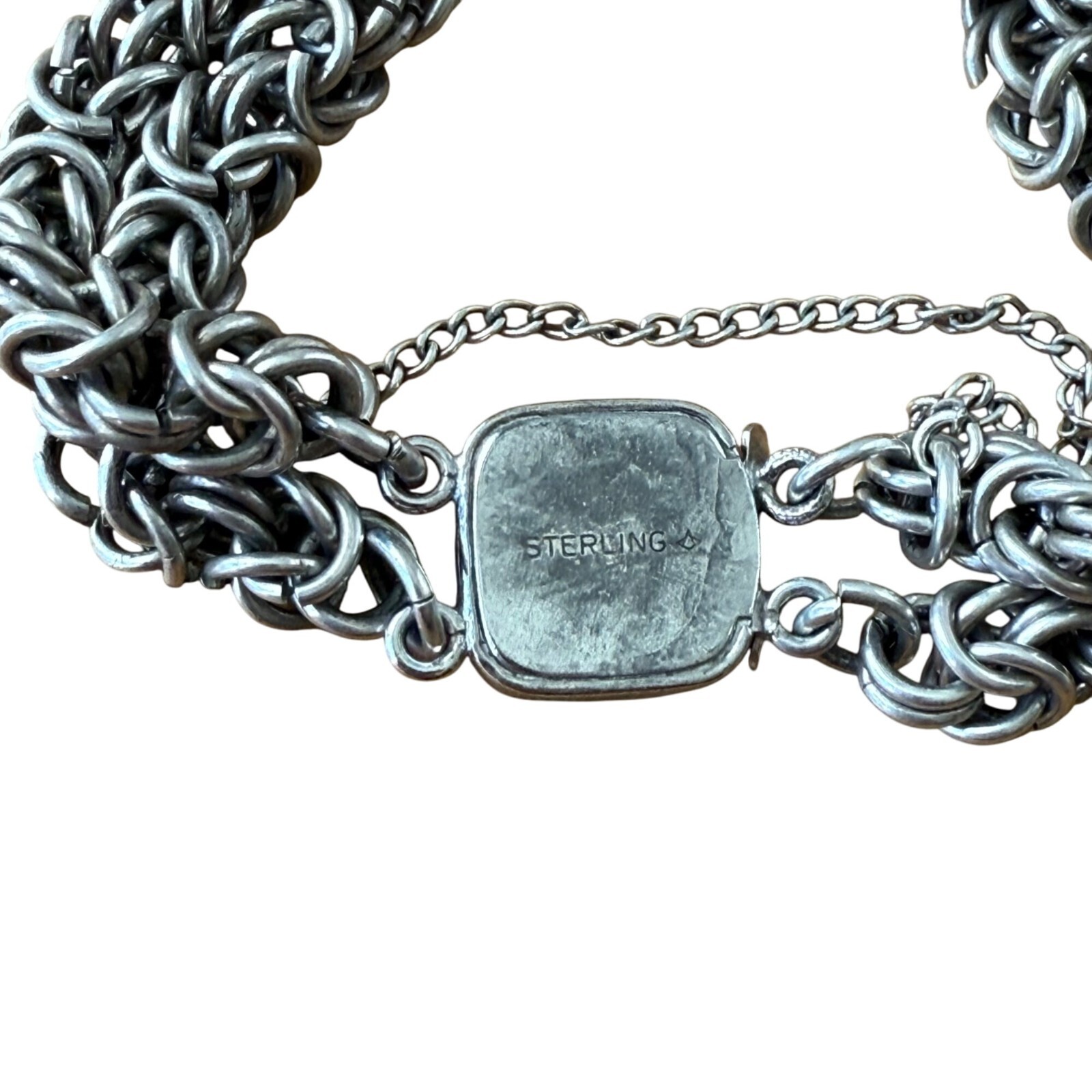 Vintage Sterling Silver Double Byzantine Bracelet With Clasp safety Chain