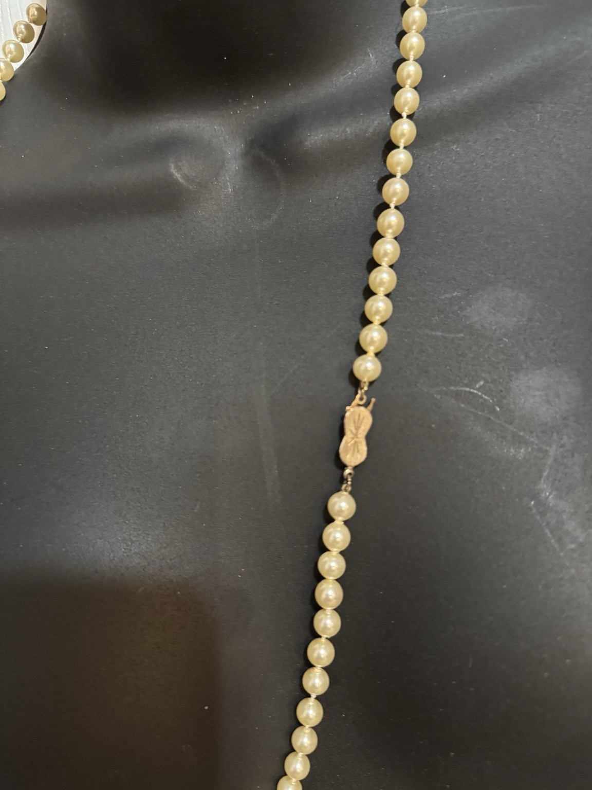 #38 Hand Knotted Cultured Pearl Necklace 925 Sterling Silver Clasp 18” Vintage