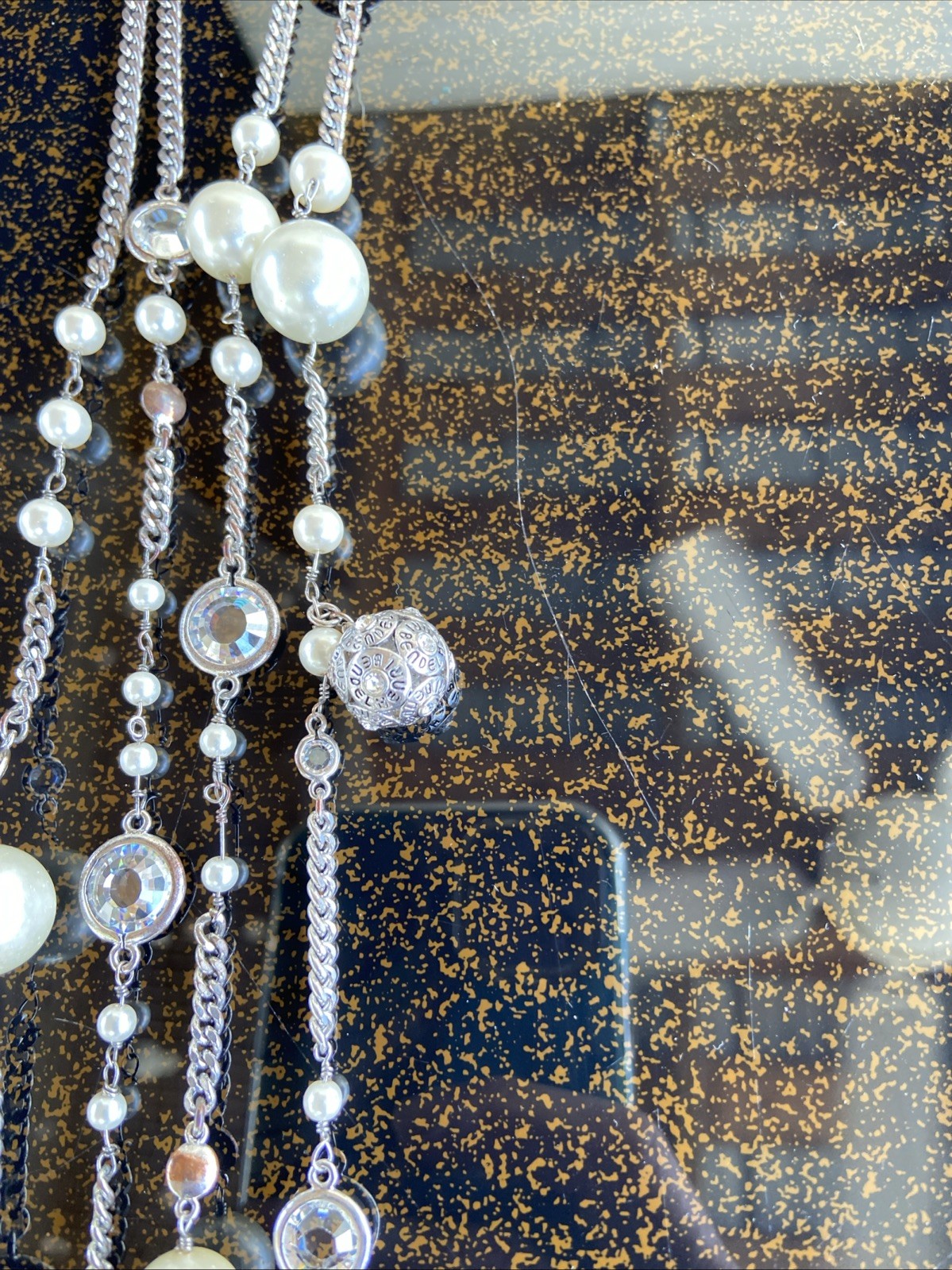 Vintage Henri Bendel Necklace Faux Pearls And Rhinestone On Silver Tone Sighned