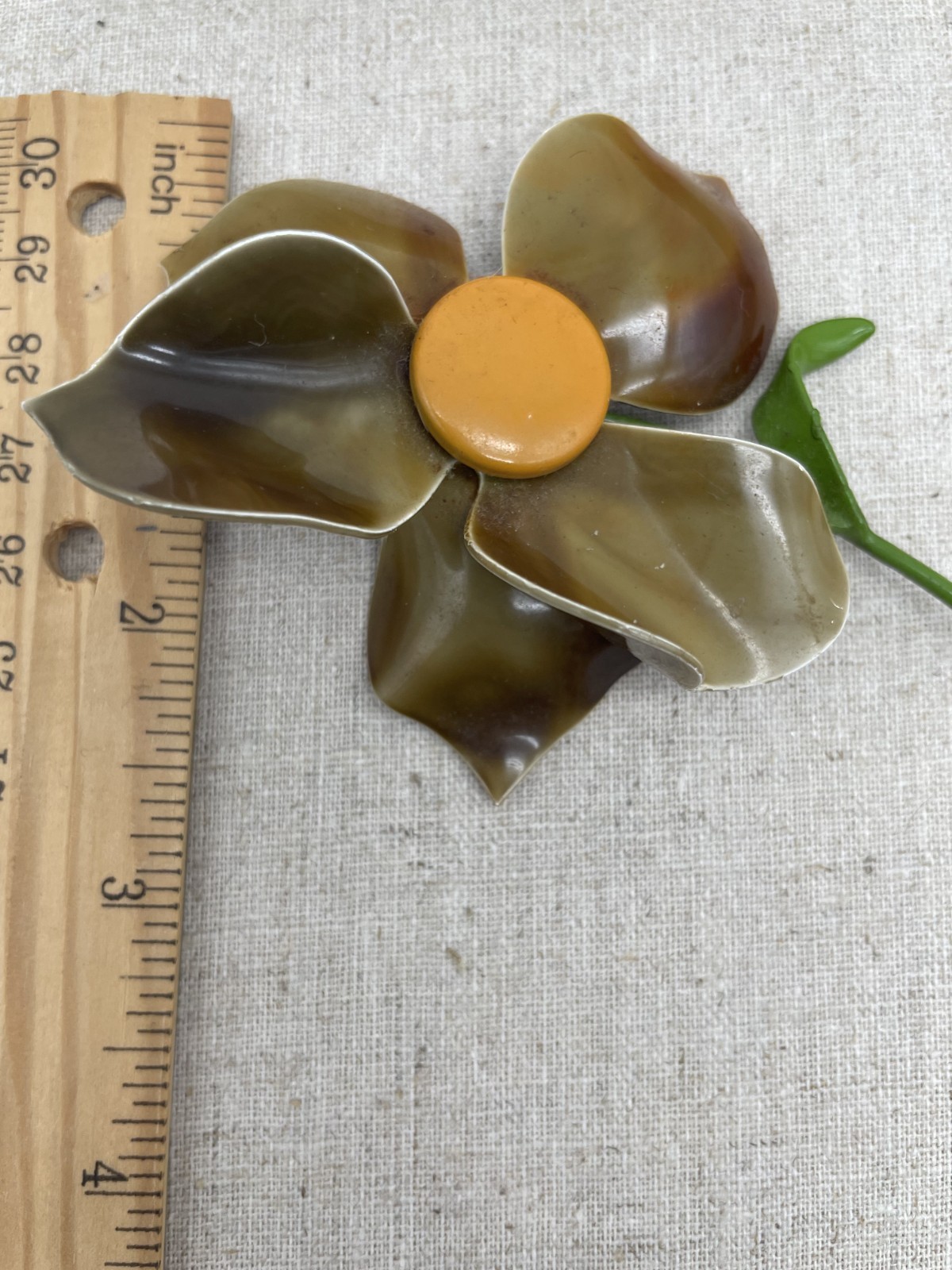 Vintage Enamel Flower Brooch Large Dimensional Fall Colors Caramel Brown