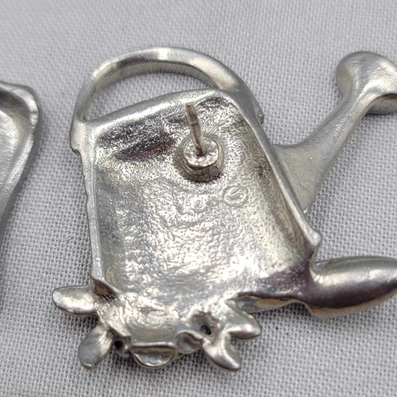 Vintage Pewter Brooch Kitty Cat Butterfly Gardening Silver tone Lot of 2 1.25″