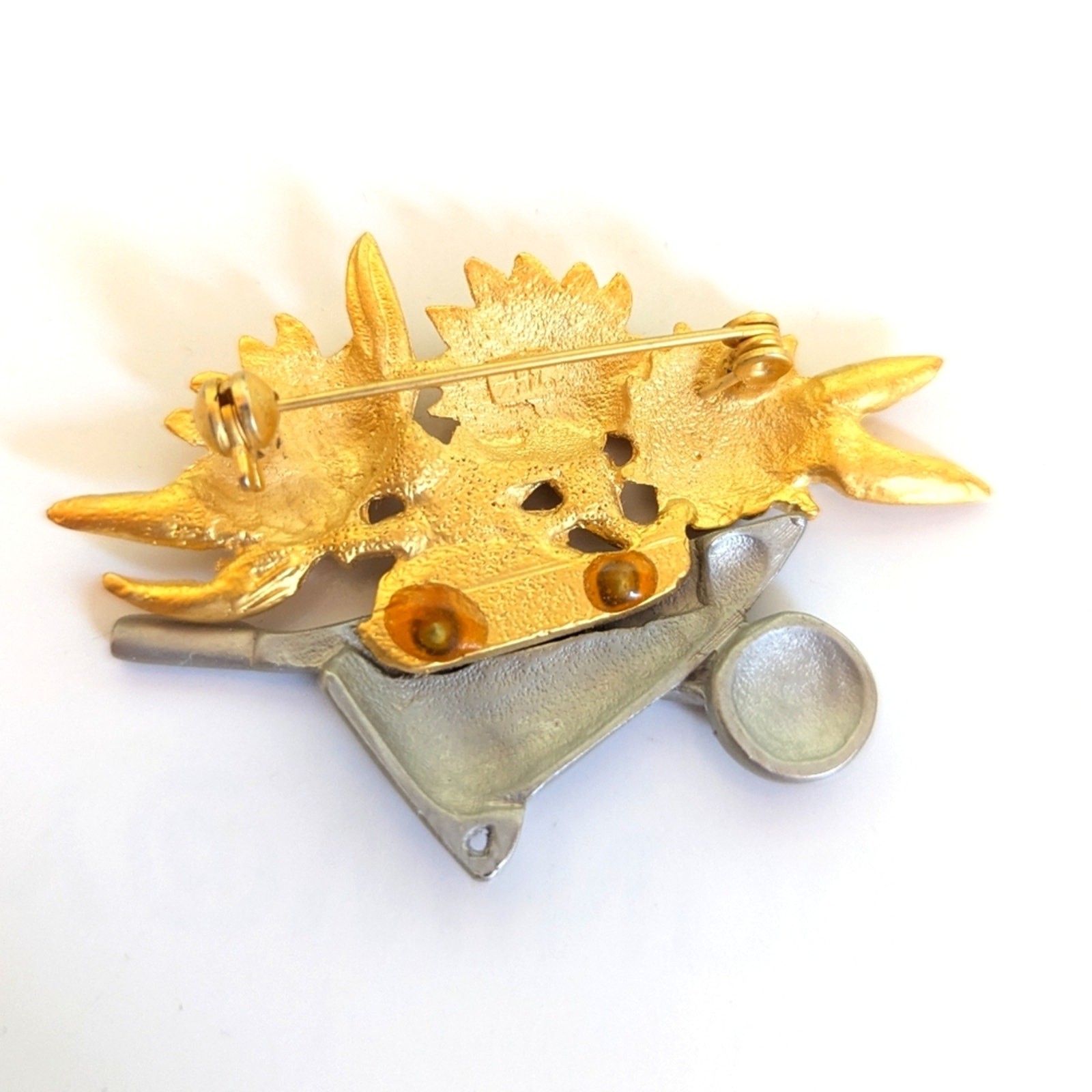 Vintage Estate Signed AAI Gardener Wheelbarrow Sunflowers Gardening Brooch