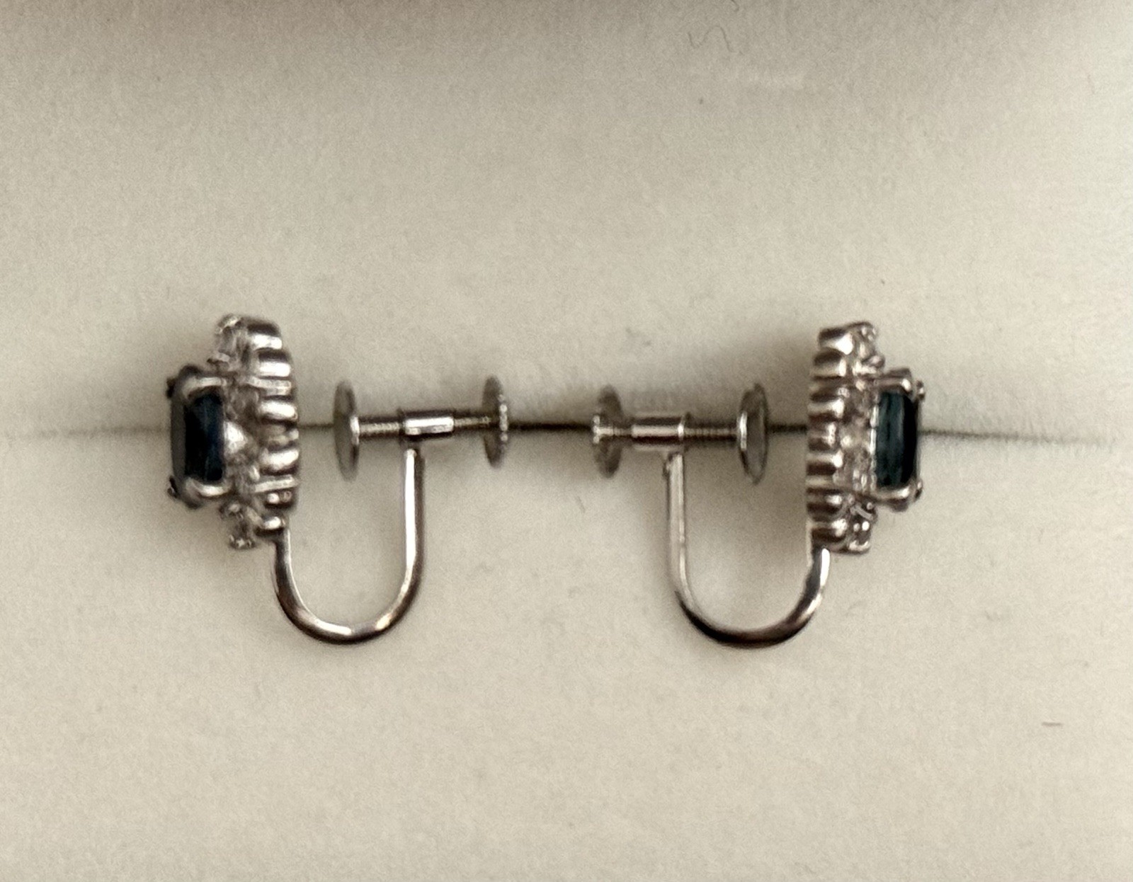 850 Platinum Sapphire And Diamond Non-pierce Screw back Earrings