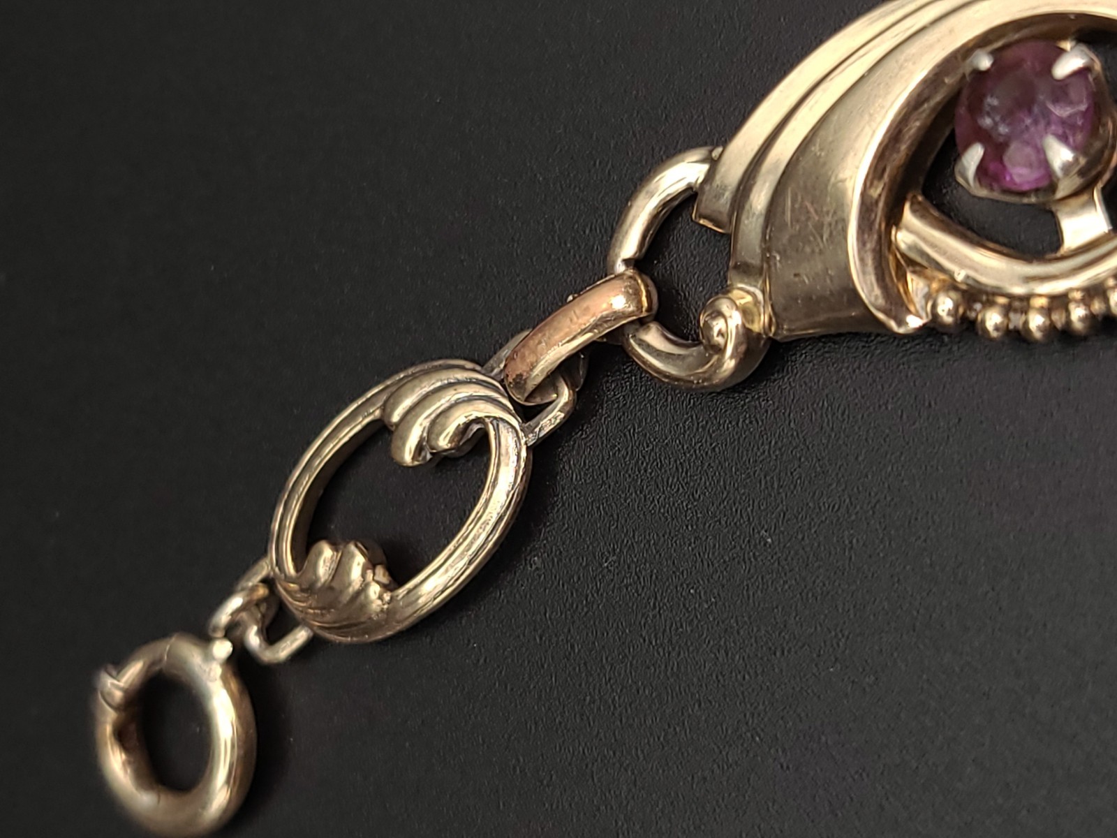 Vintage Harry Iskin 1/20 10K Gold Filled Purple Glass Bracelet 16cm