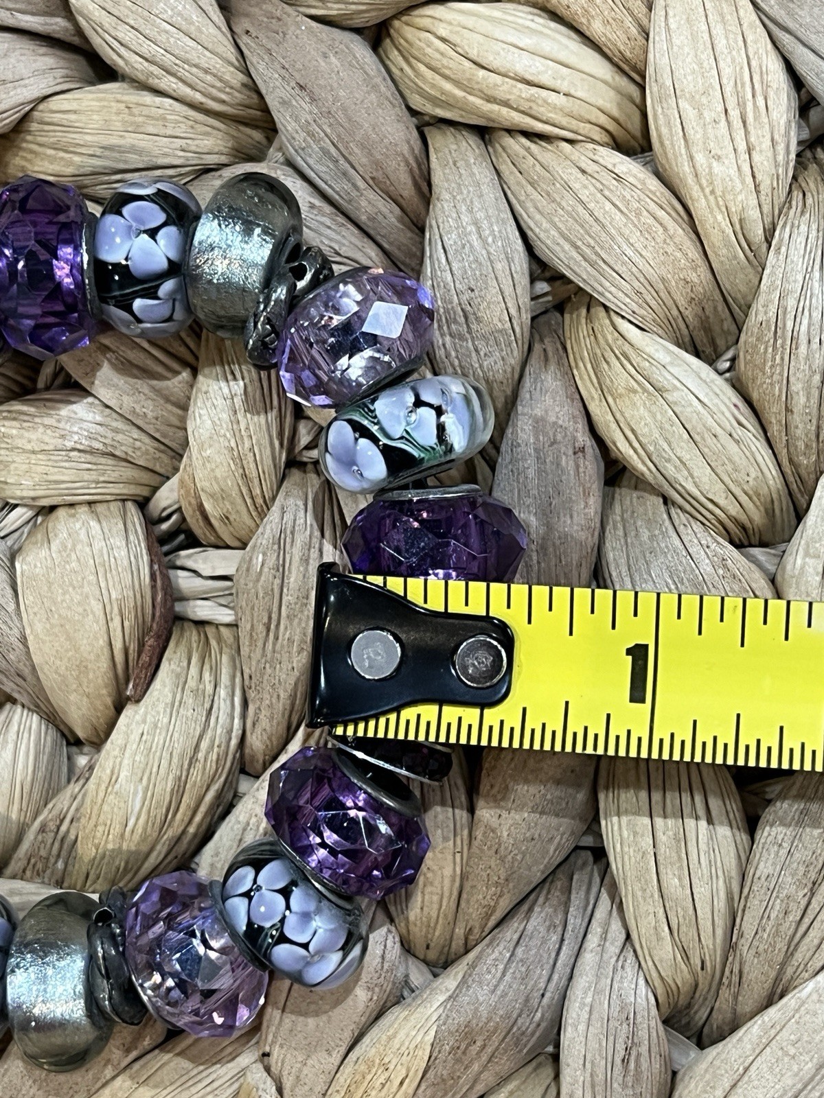 VTG Lampwork Art Glass Faceted Crystal Beaded Purple Beads Rare Artisan Foil