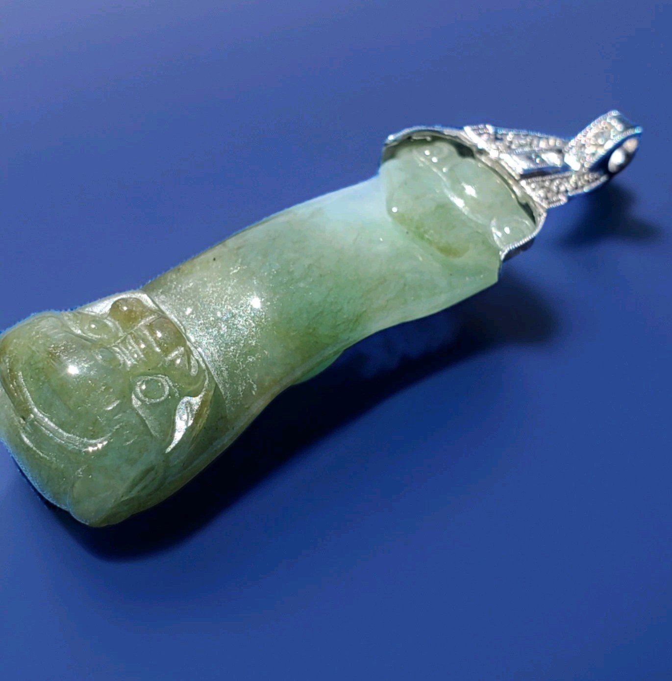 ORIGINAL Antique Green JADE DIAMOND Art Deco Pendant SOLID PLATINUM Medallion