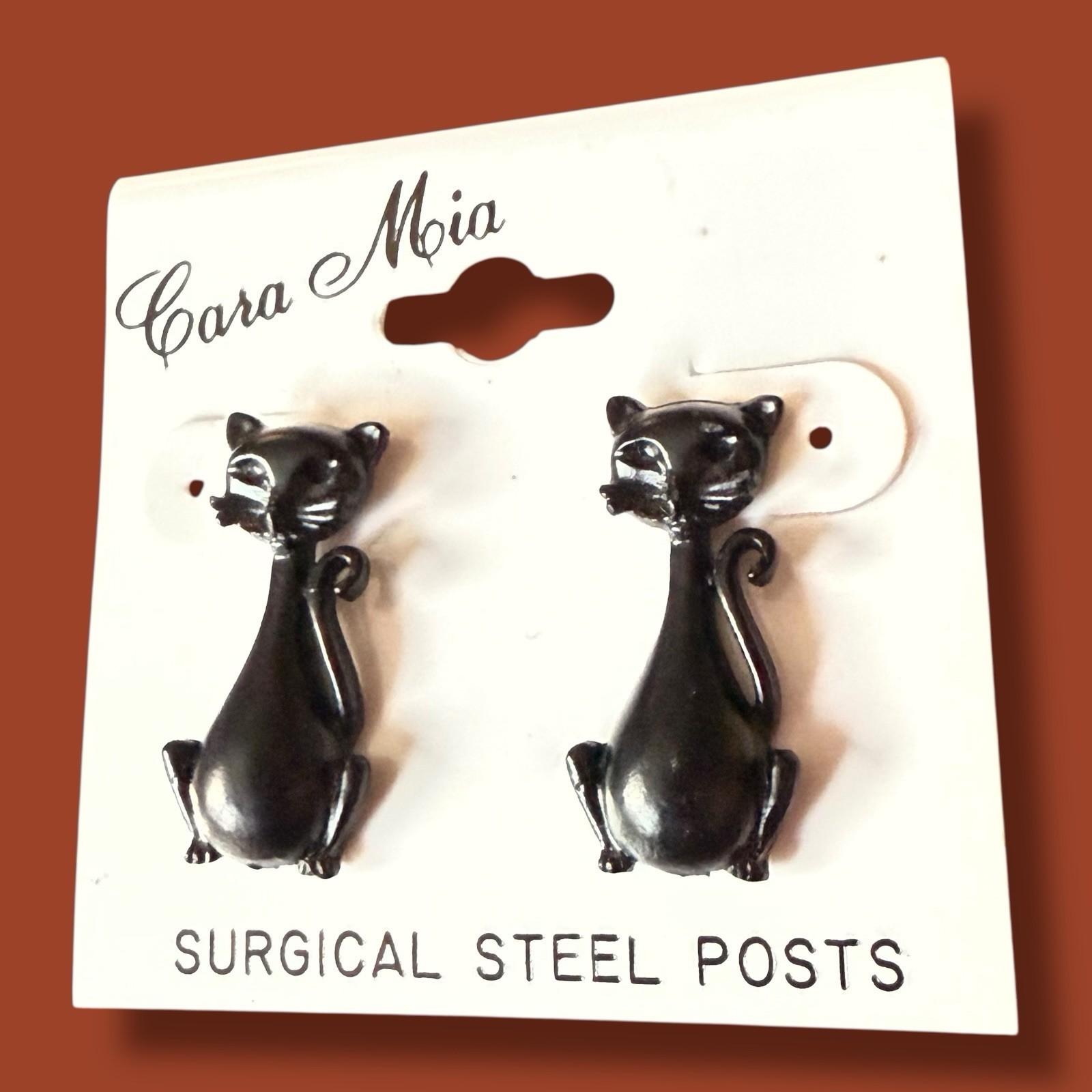 Black Cat Earrings Siamese Vintage Pierced Y2K Cara Mia New Old Stock Halloween