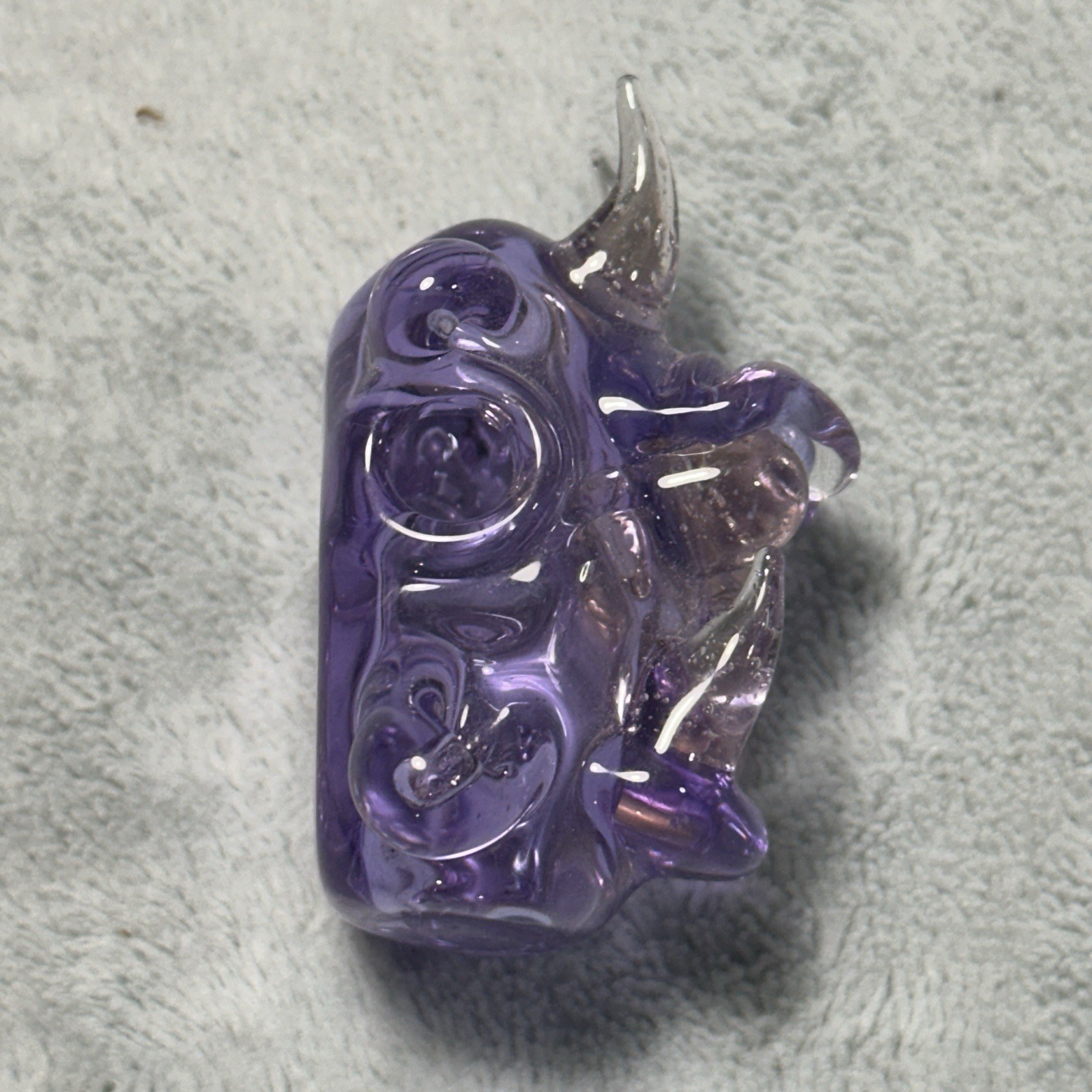 Y2k 2000s Hand Blown Glass Art Deco Demon Monster Head Pendant Necklace 2×1.5