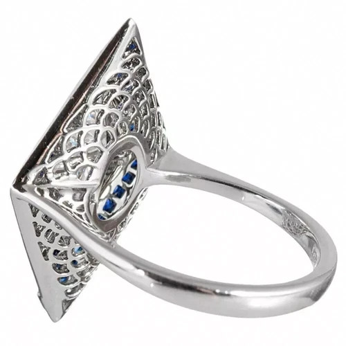 Art Deco 2.3Ct Lab Created Diamond & Sapphire 14K White Gold FN Engagement Ring