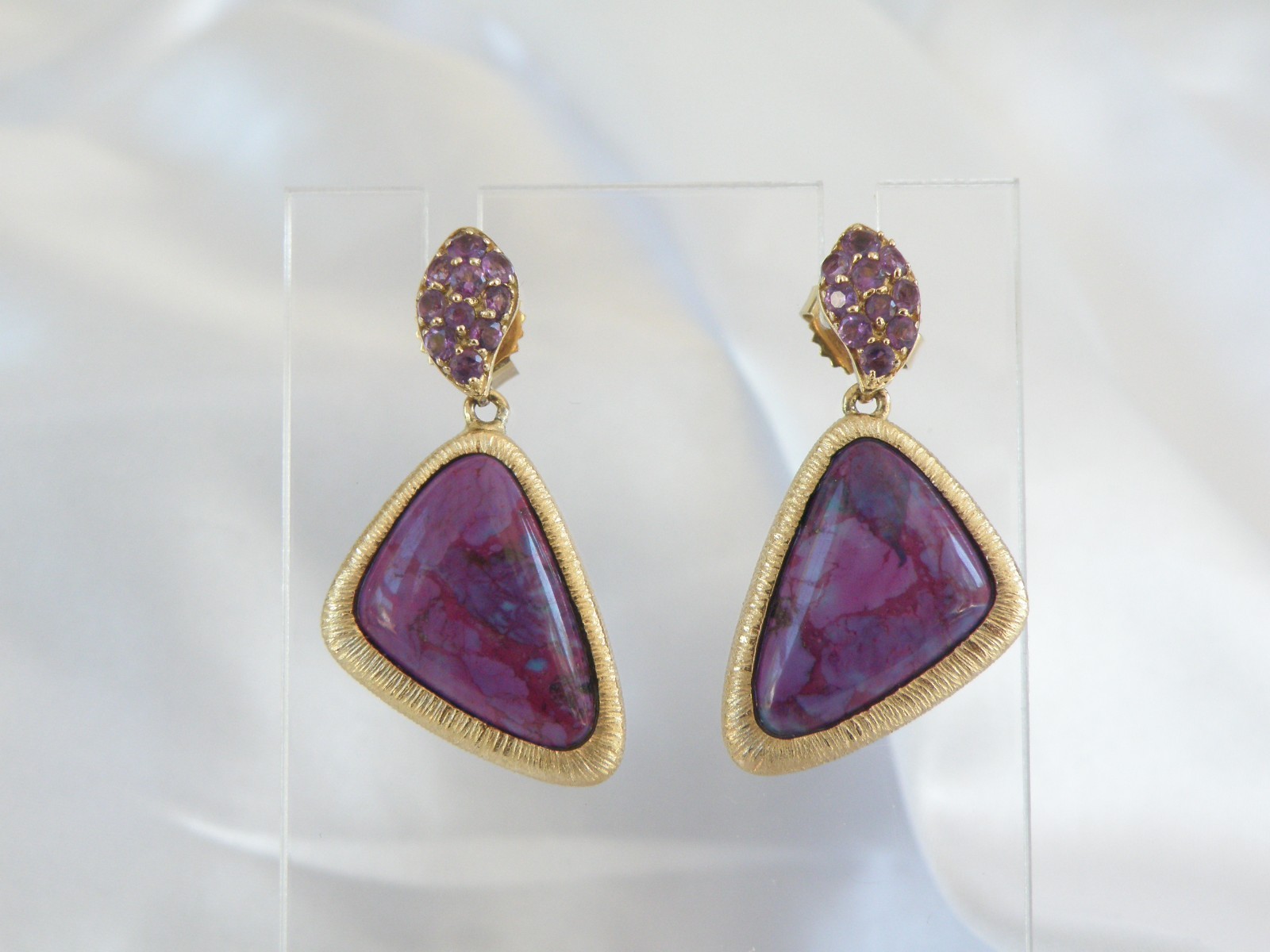 Gold on Sterling Silver 925 Purple Turquoise Amethyst Modern Dangle Earrings