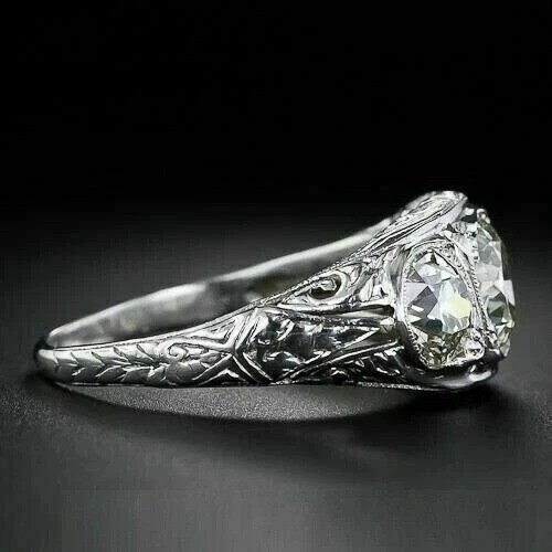Vintage Art Deco Style Lab Created Diamond Three Stone Engagement Silver Ring