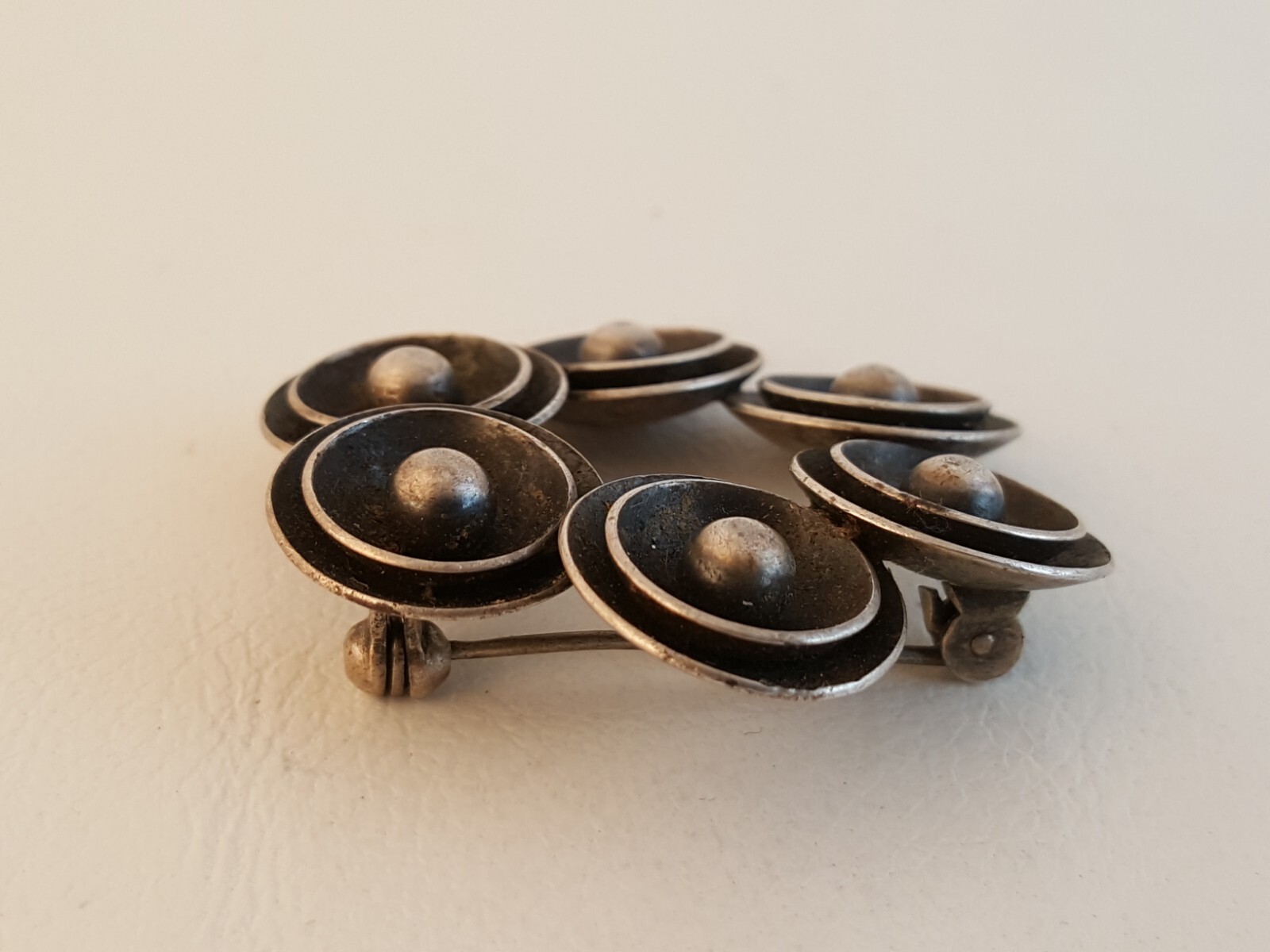 Vintage modernist sterling silver circular pin brooch N.E. From Denmark