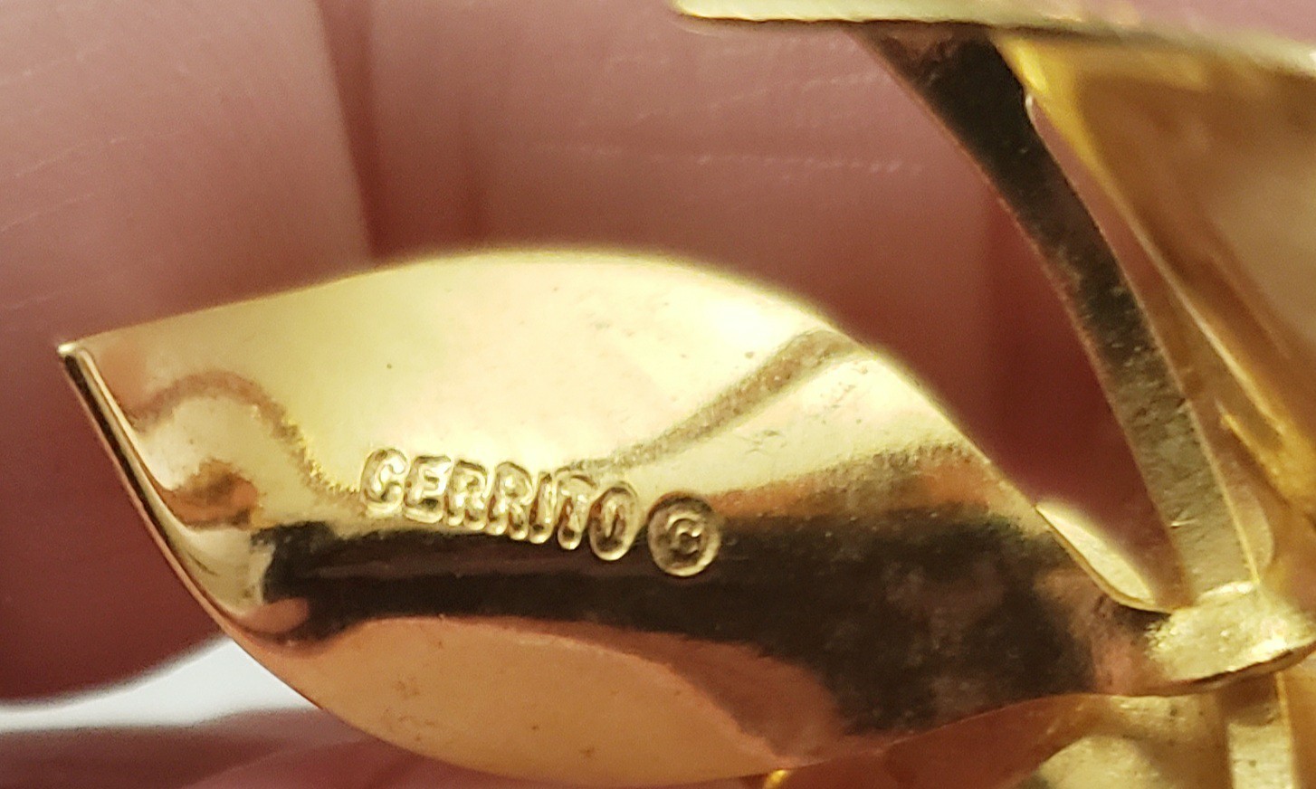 Vintage Cerrito 22kt Yellow Gold Plated Tone Rose Flower Brooch Pin, Signed