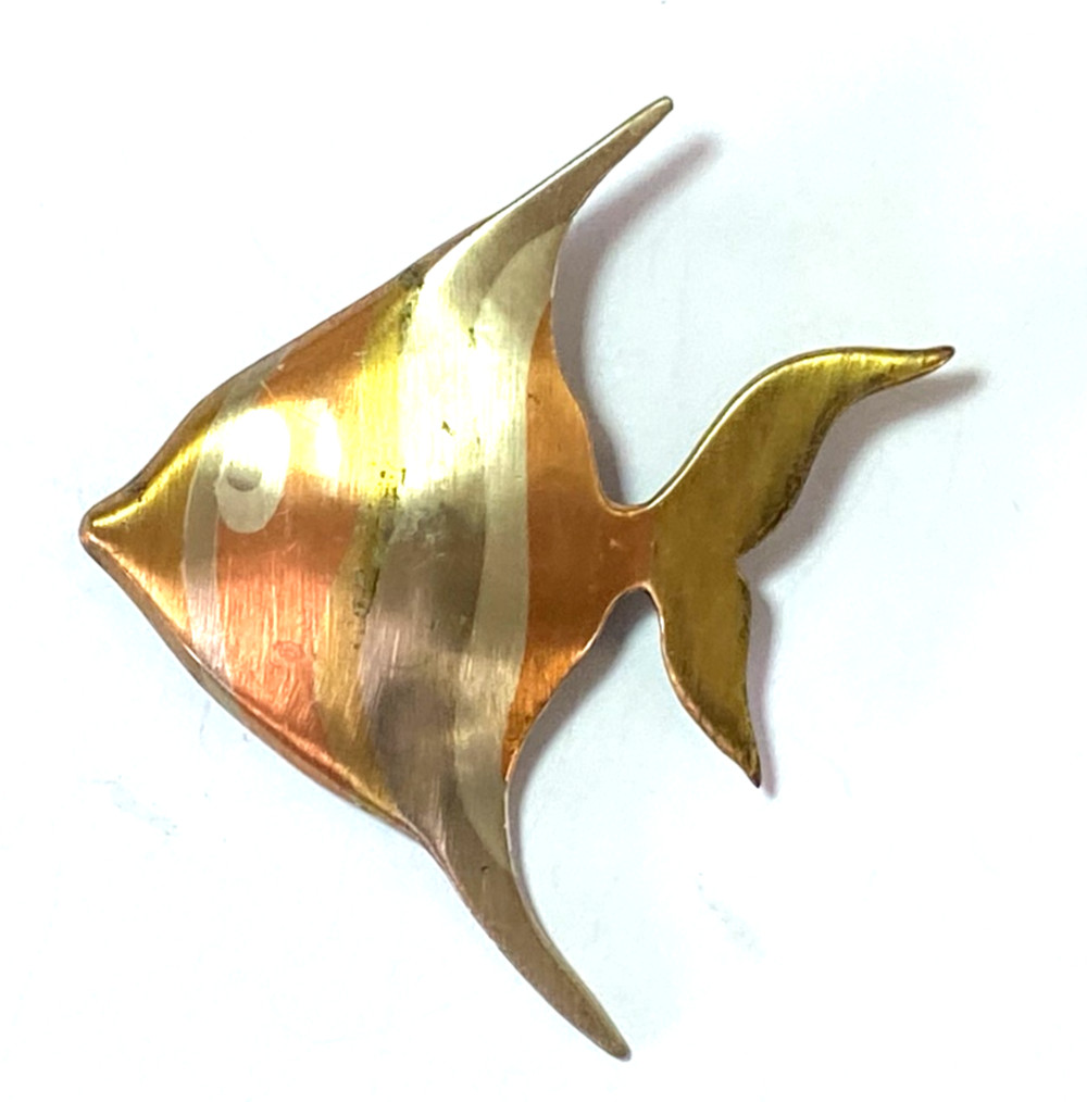 Sterling Silver Los Castillo Brass Copper Fish Brooch Pin 63mm x 57mm