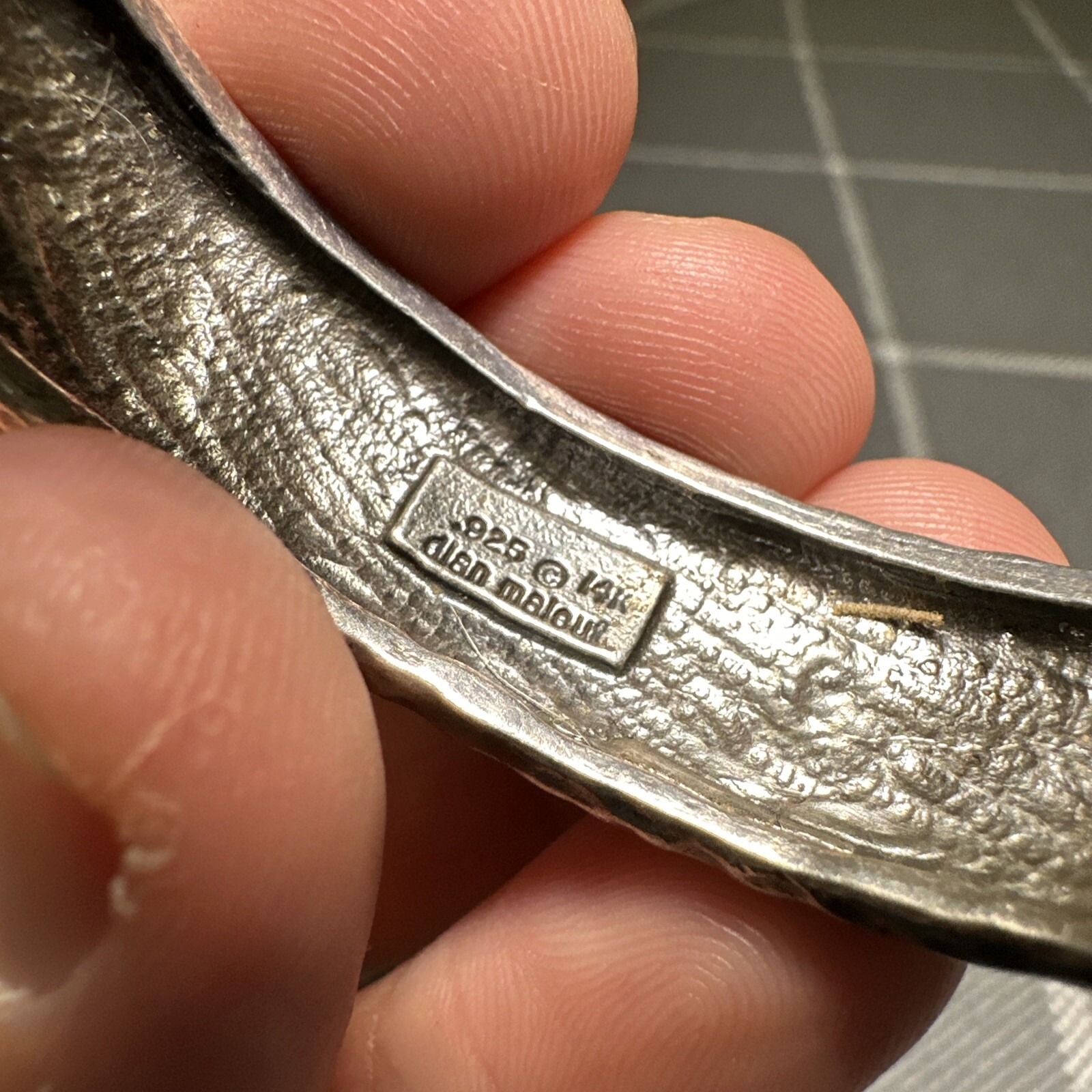 Vintage Dian Malouf 925 14k Hinged Small Cuff Bracelet Hammered