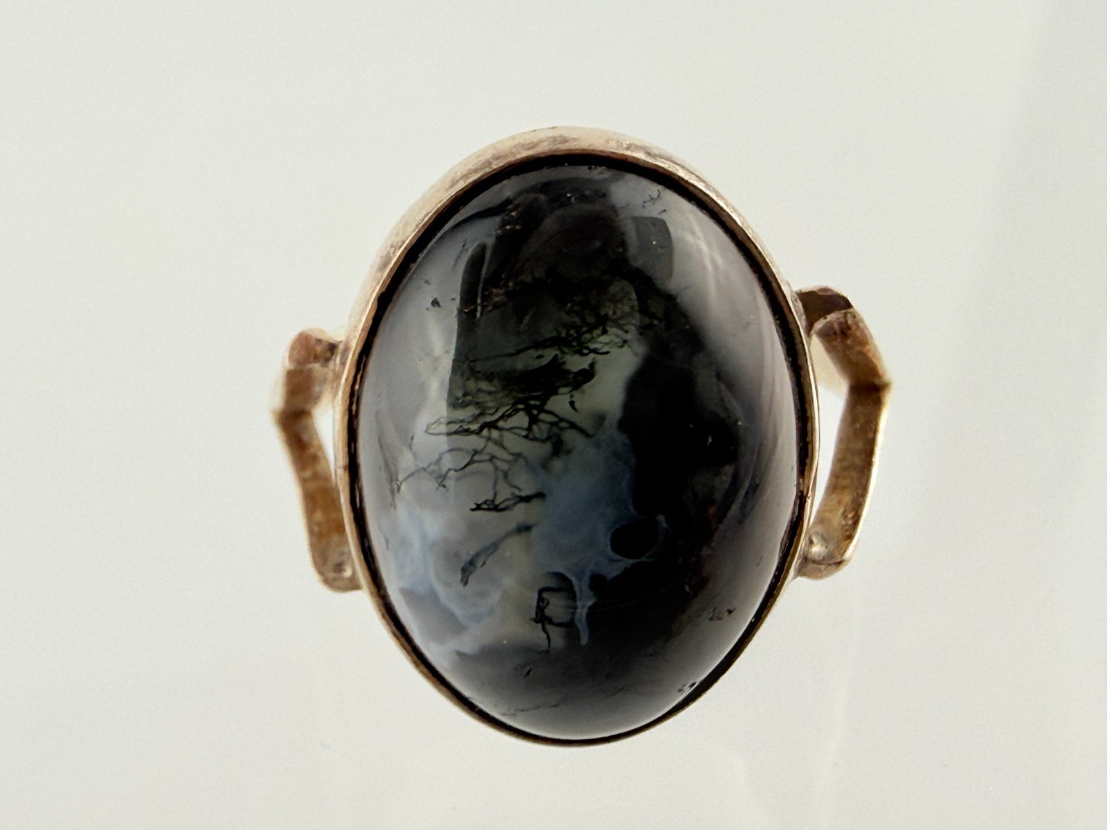 Vintage Swedish Sterling Silver Moss Agate Ring 925 Size 5.5 Three Crown Mark
