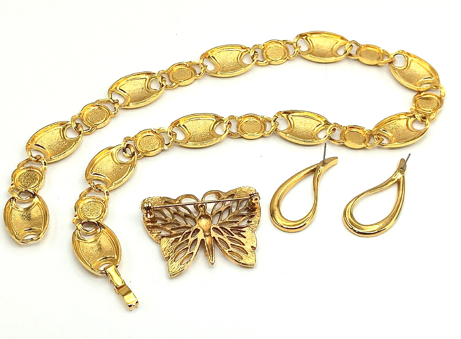 Ivory and Gold Tone Jewelry Lot , Necklace, Earrings, Butterfly Pin / Brooch