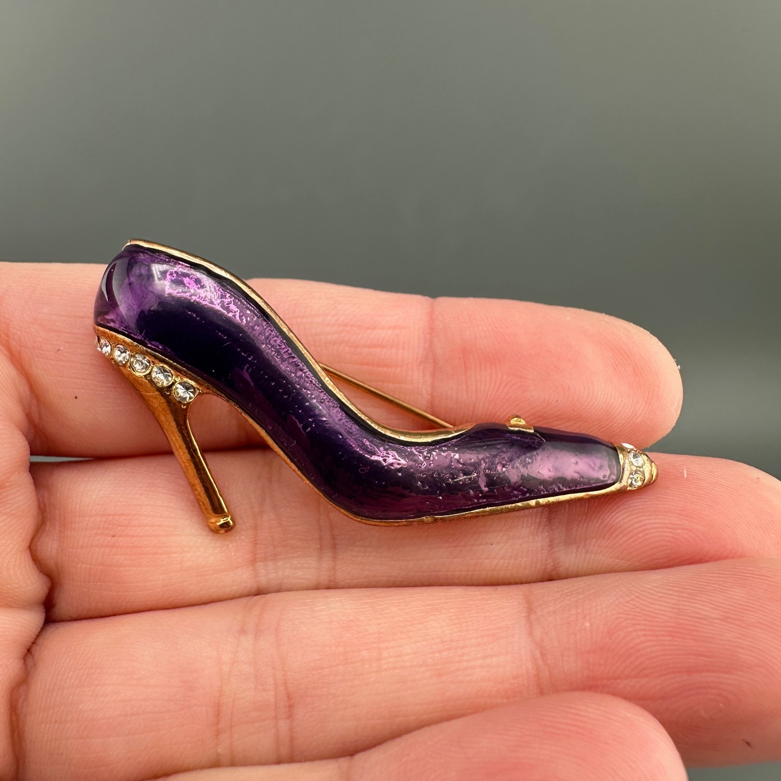Vintage Shoe Brooch Lot Rhinestone Enamel High Heel Purple Blue Silver Gold Tone