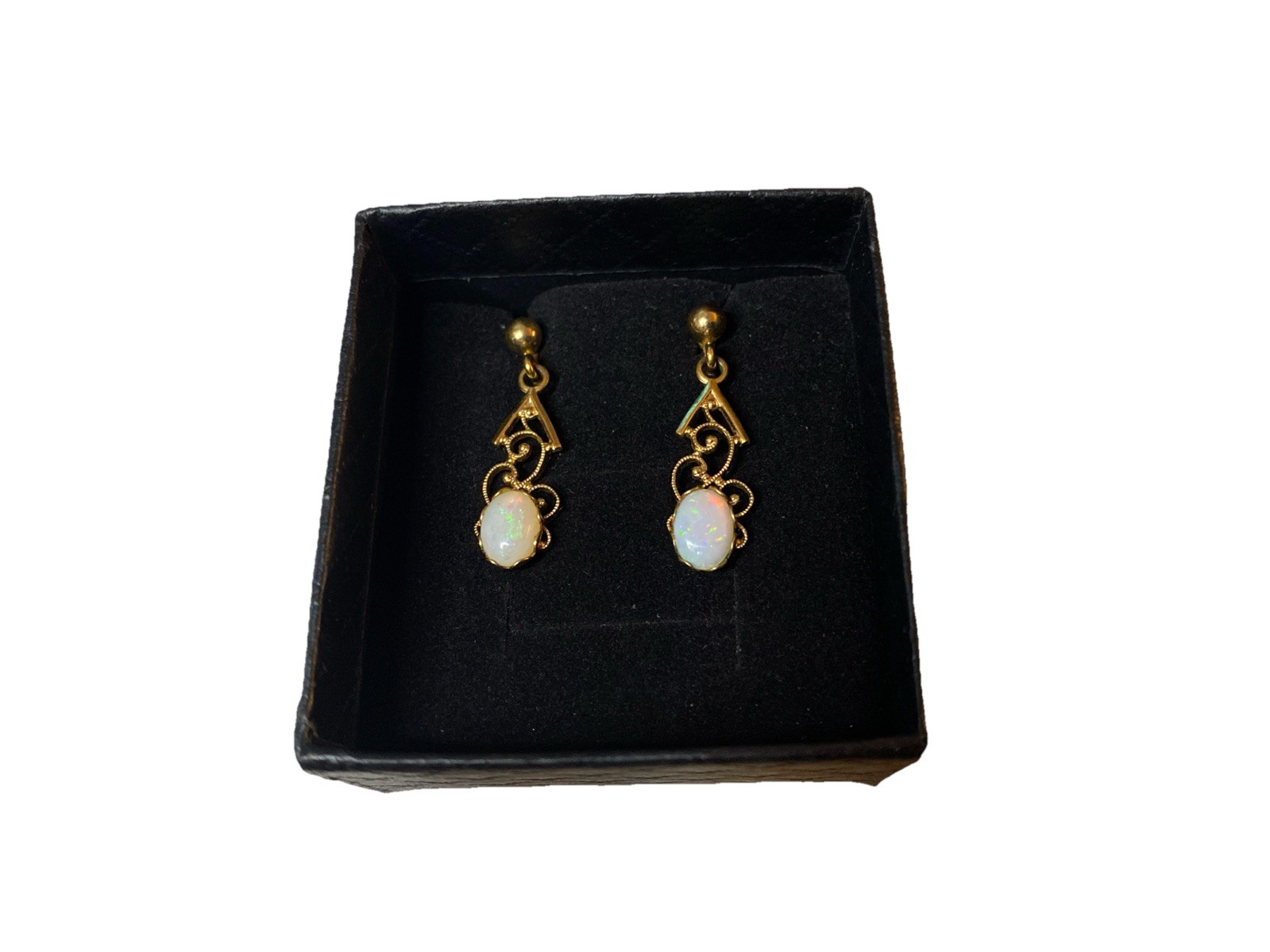 14K Yellow Gold Opal Art Deco Dangle Stud Earrings Vintage 585