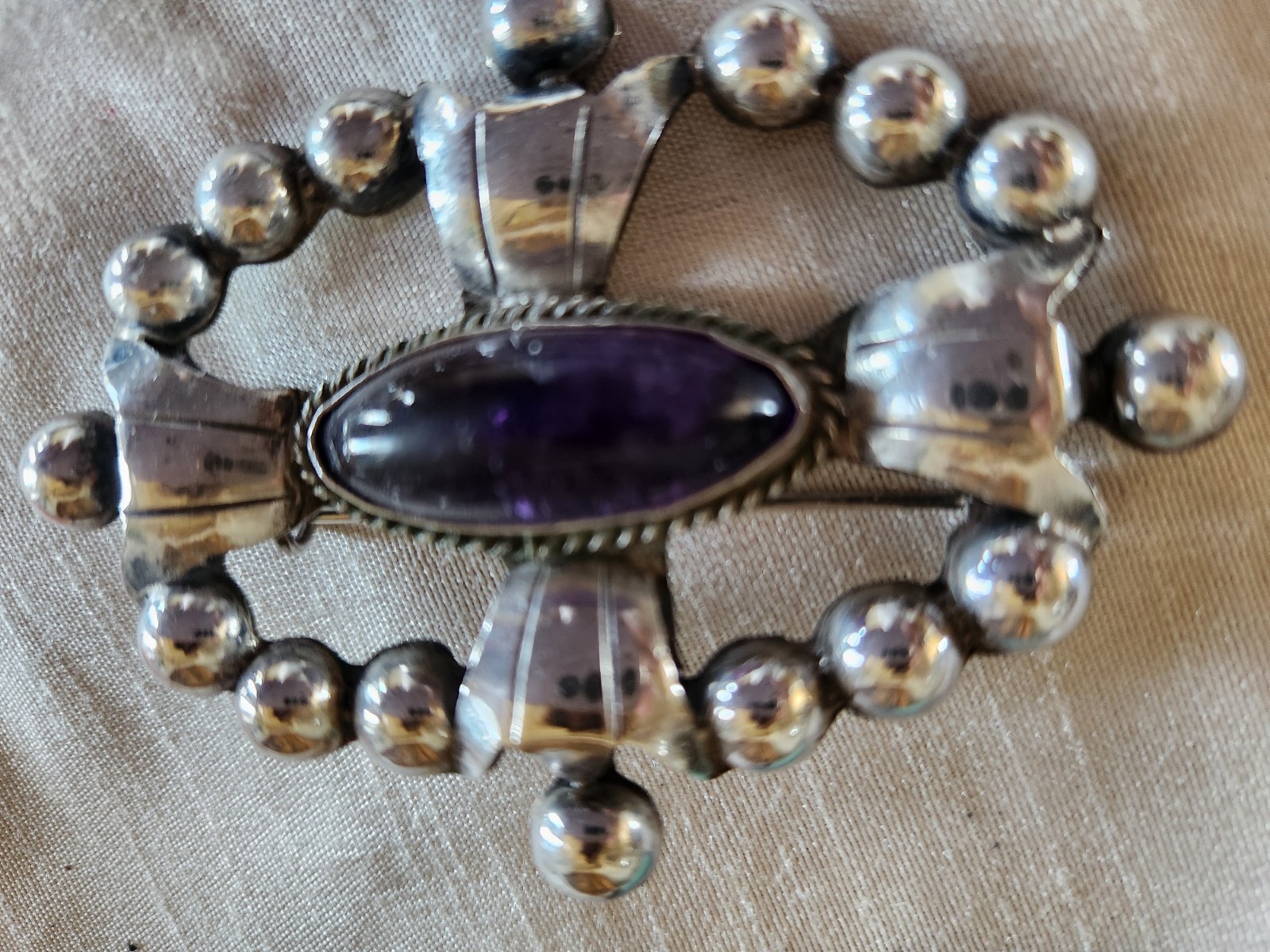 One-of-a-kind Stunning STERLING SILVER MEXICO 980 AMETHYST PENDANT/BROOCH!