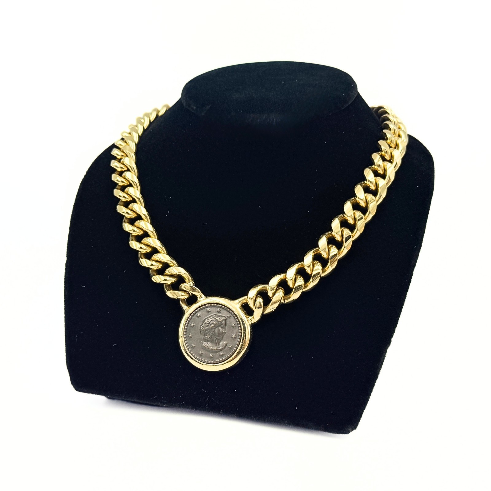 Ancient Revival Chunky Gold Plated Curb Chain Black Coin Necklace