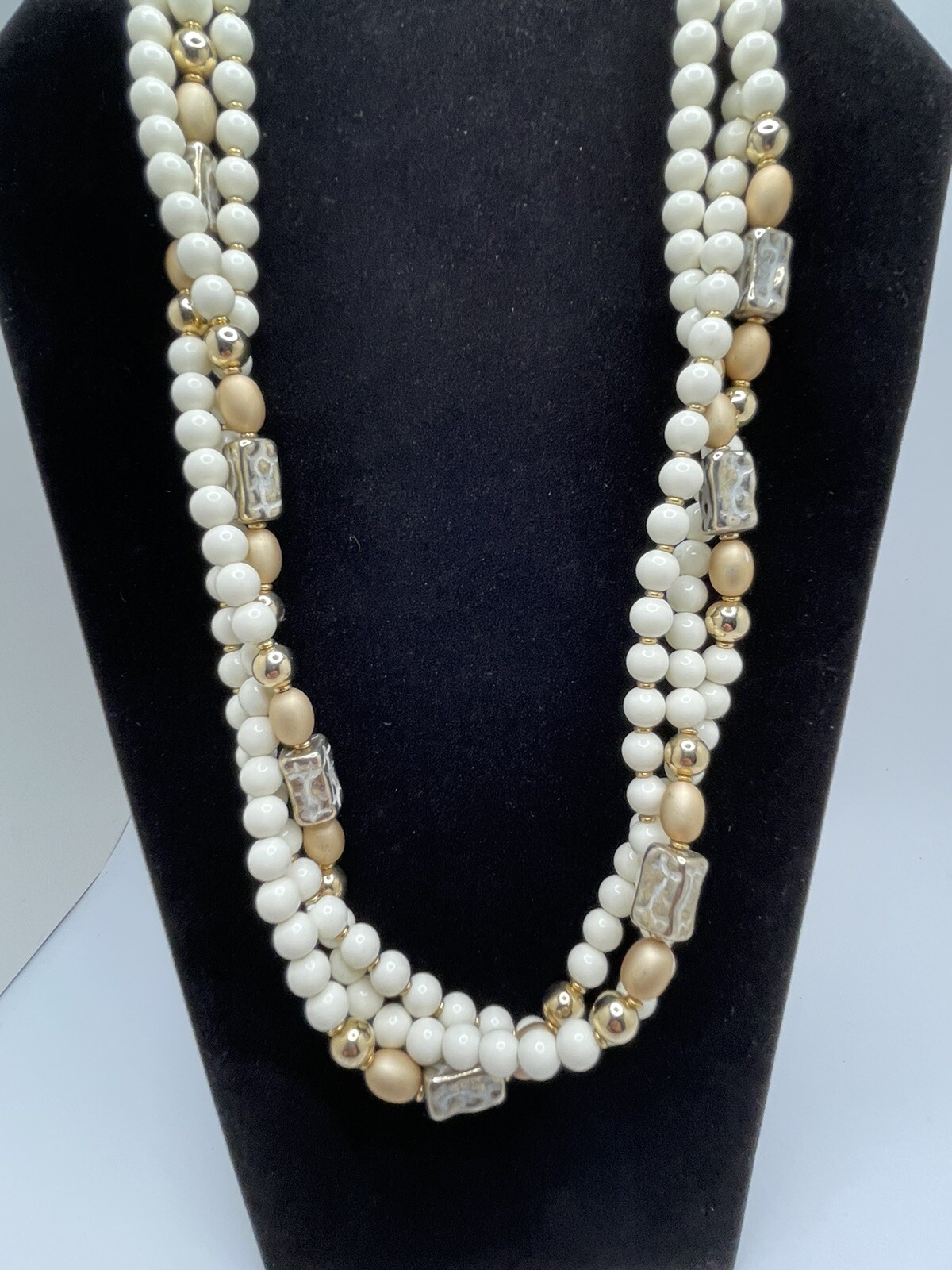 Ivory Necklace Gold Tone Beads 24 inches Triple strand by Alabaster