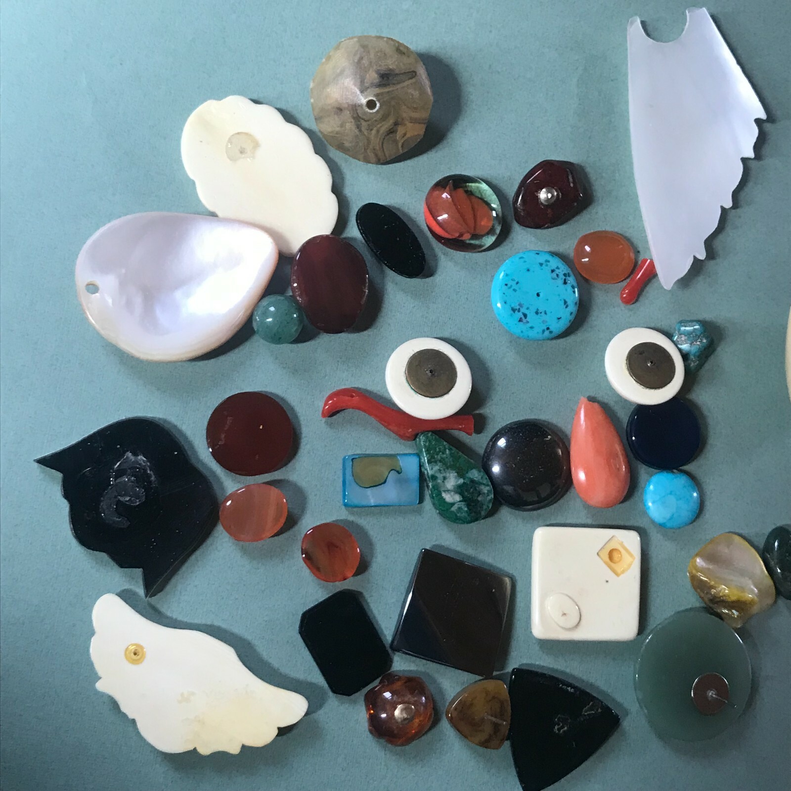 Mixed Lot of Vintage to Now Plastic Stone Carved & Note Cabs for Use in Jewelry