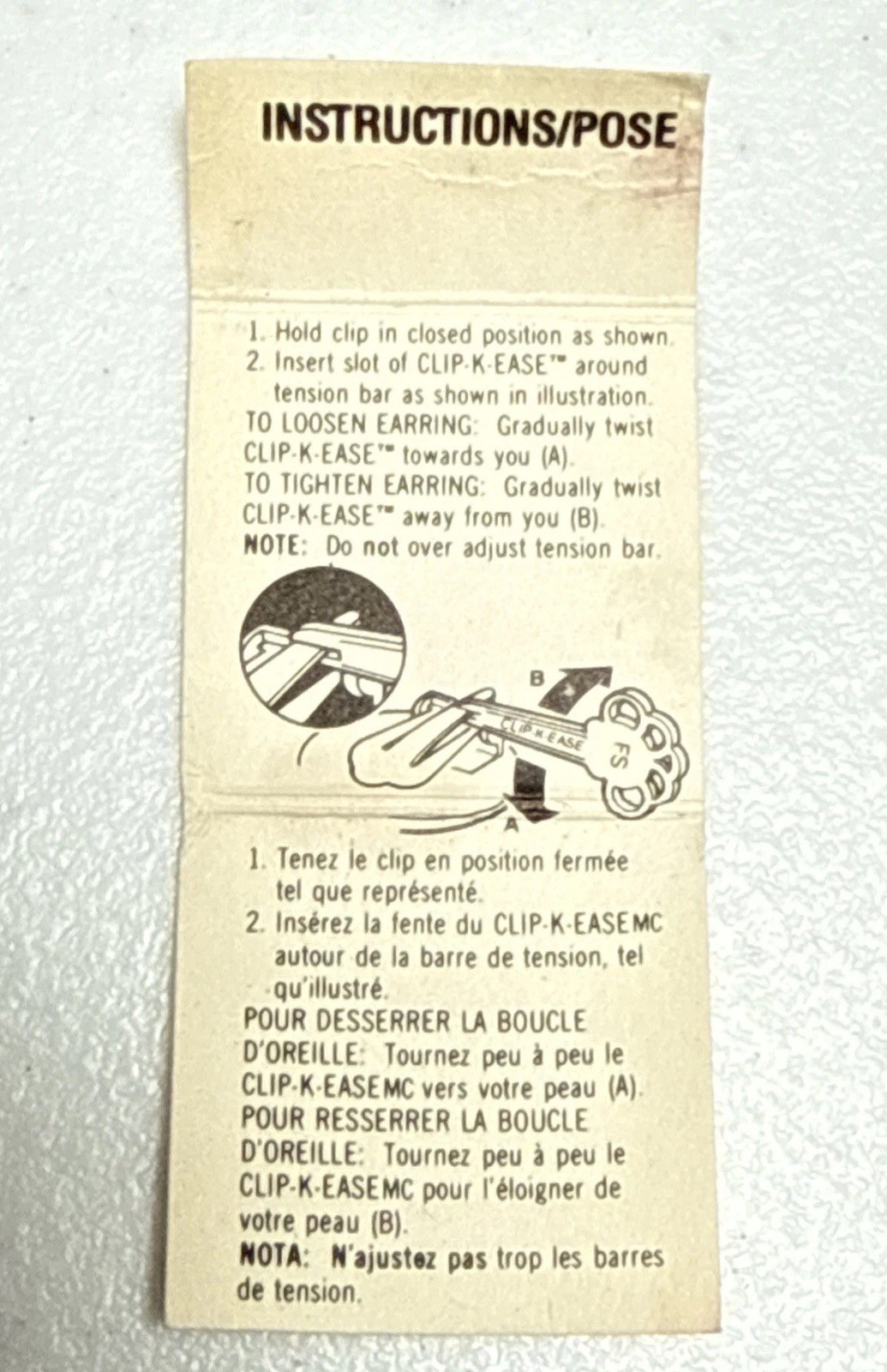 Vintage Clip-K-Ease Key Tool to Adjust Clip-On Earrings Tension in Original Box