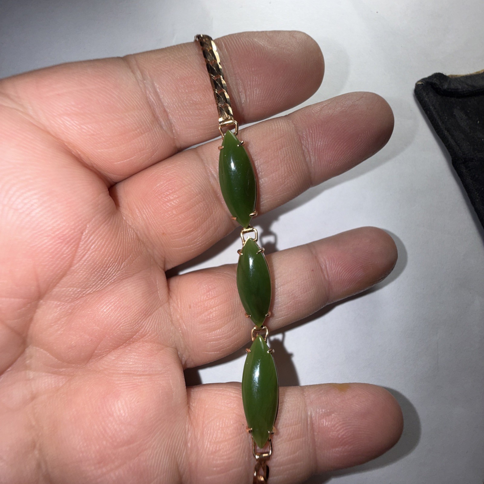 Bracelet Jade Gold Filled Vintage Unused Old Stock Unmarked Big Cabochons 7.25”