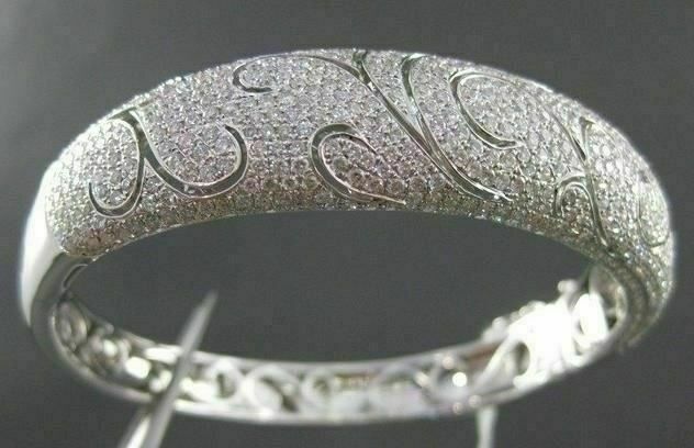 ANTIQUE WIDE 4.89CT DIAMOND 18KT W GOLD BANGLE BRACELET F VS/VVS AMAZING#G00109