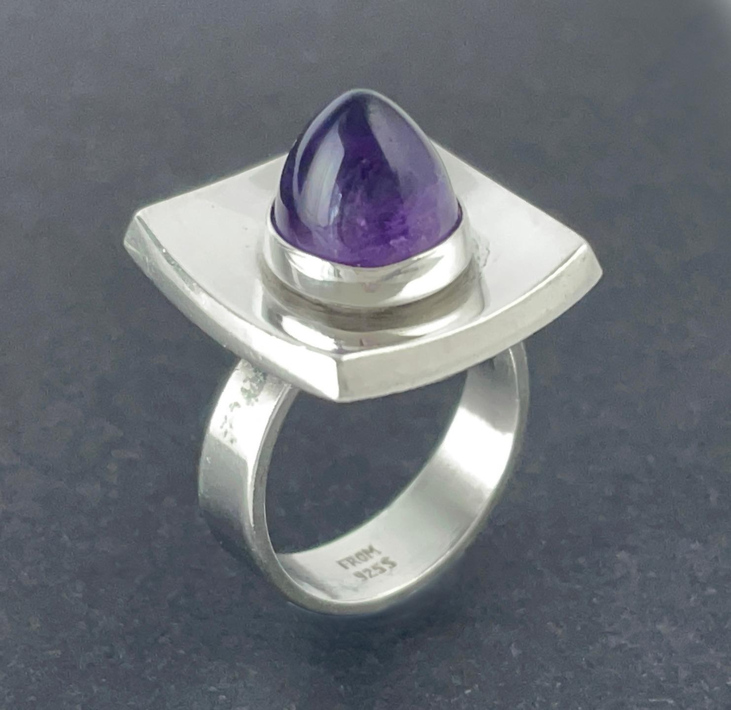 VINTAGE NEILS ERIK NE FROM STERLING SILVER AMETHYST RING DANISH MODERNIST SZ N