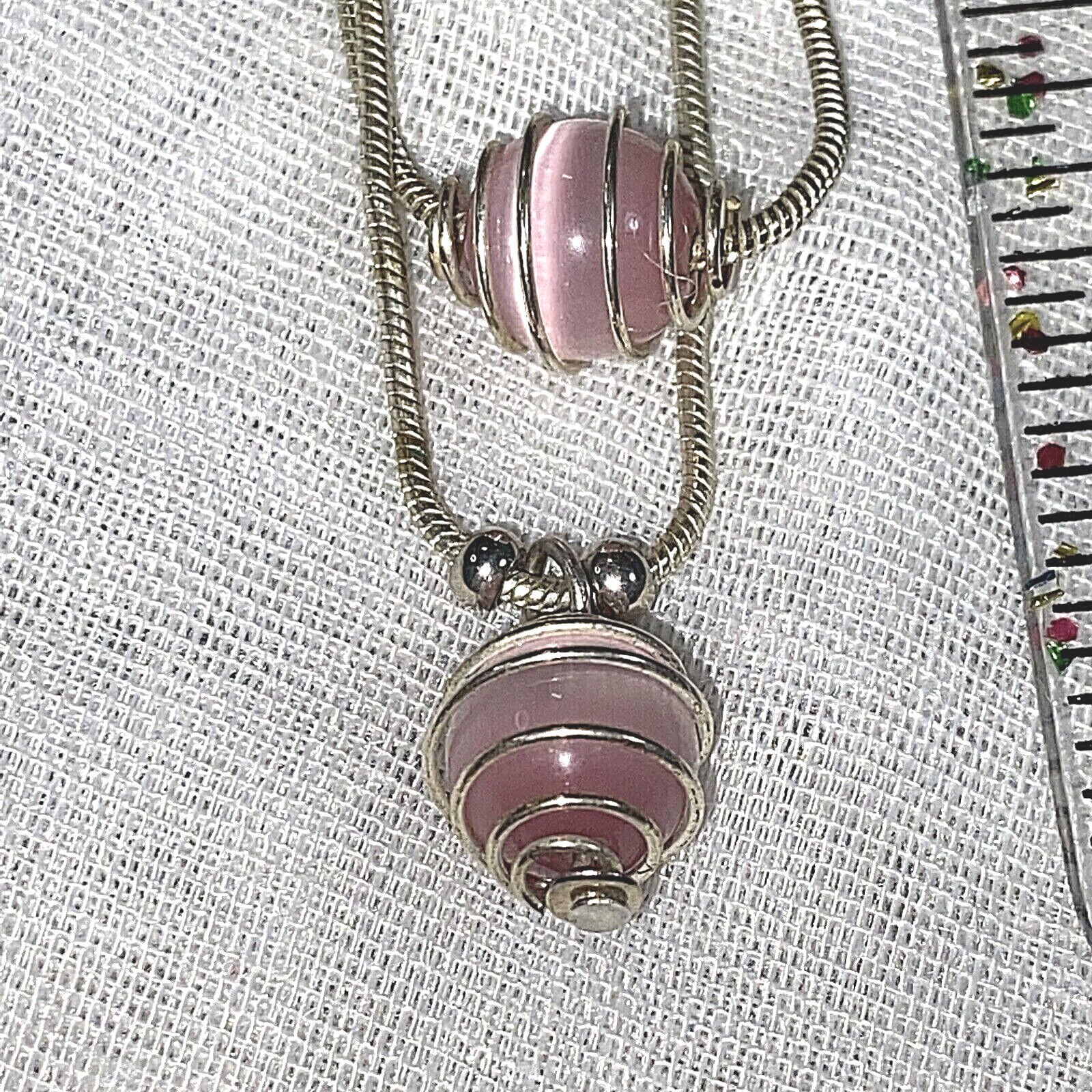 Slver Tone double Snake Chain & Wire wrapped Pink Moonglow Pink Glass Beads 18″