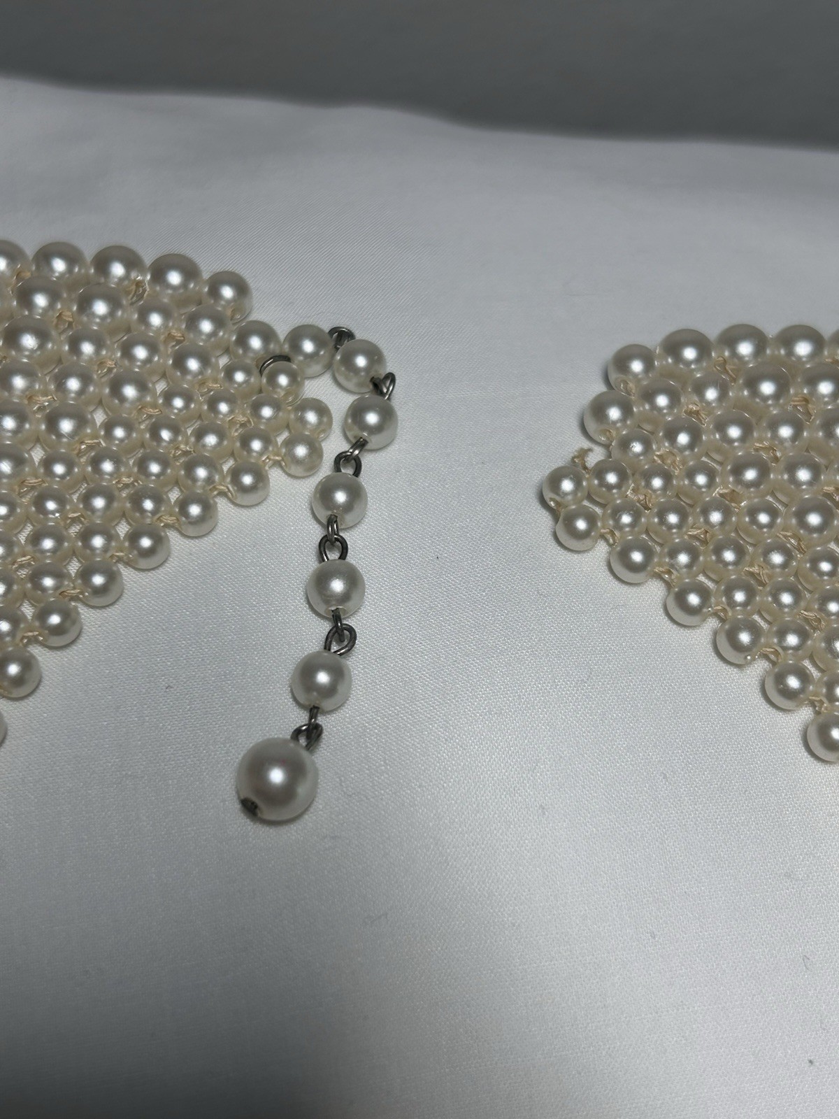Vintage Wide Bib Collar Faux Pearl Beaded Necklace 14″ ~ Missing Hook Clasp