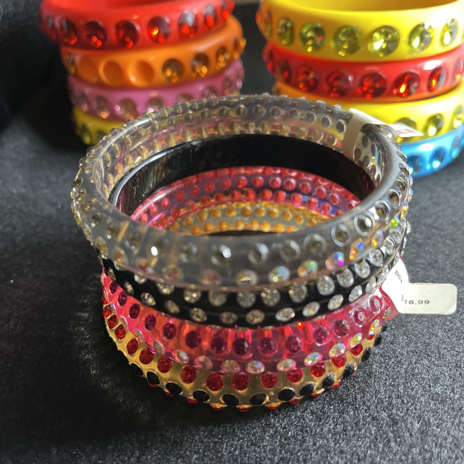12 Vintage Lucite,Plastic Bangle Bracelets with Rhinestones