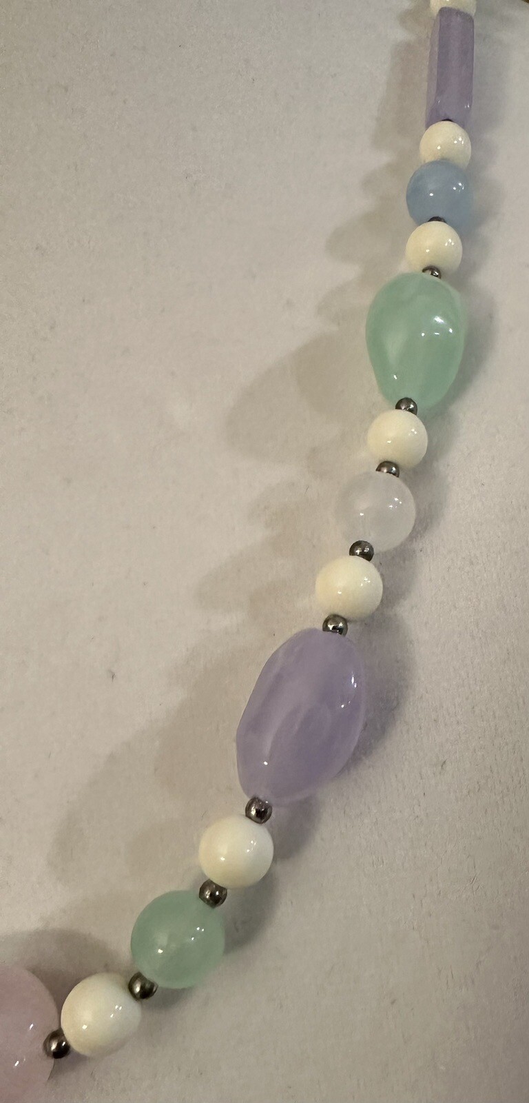 Vintage Pastel Lucite Pastel Beaded Necklace, Spring, Easter Colors, 24”