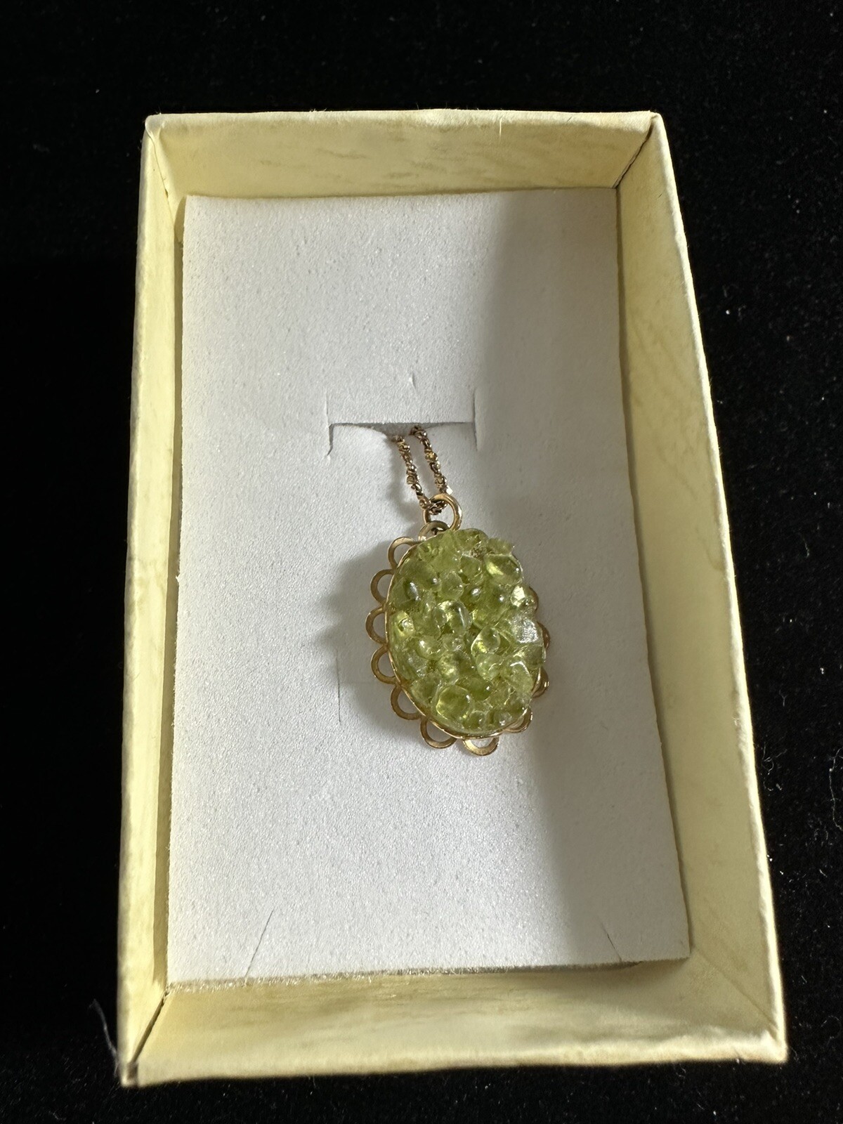 Vtg Peridot Geode 12k GF Yellow Gold Fill Pendant Necklace August Birthstone 18″