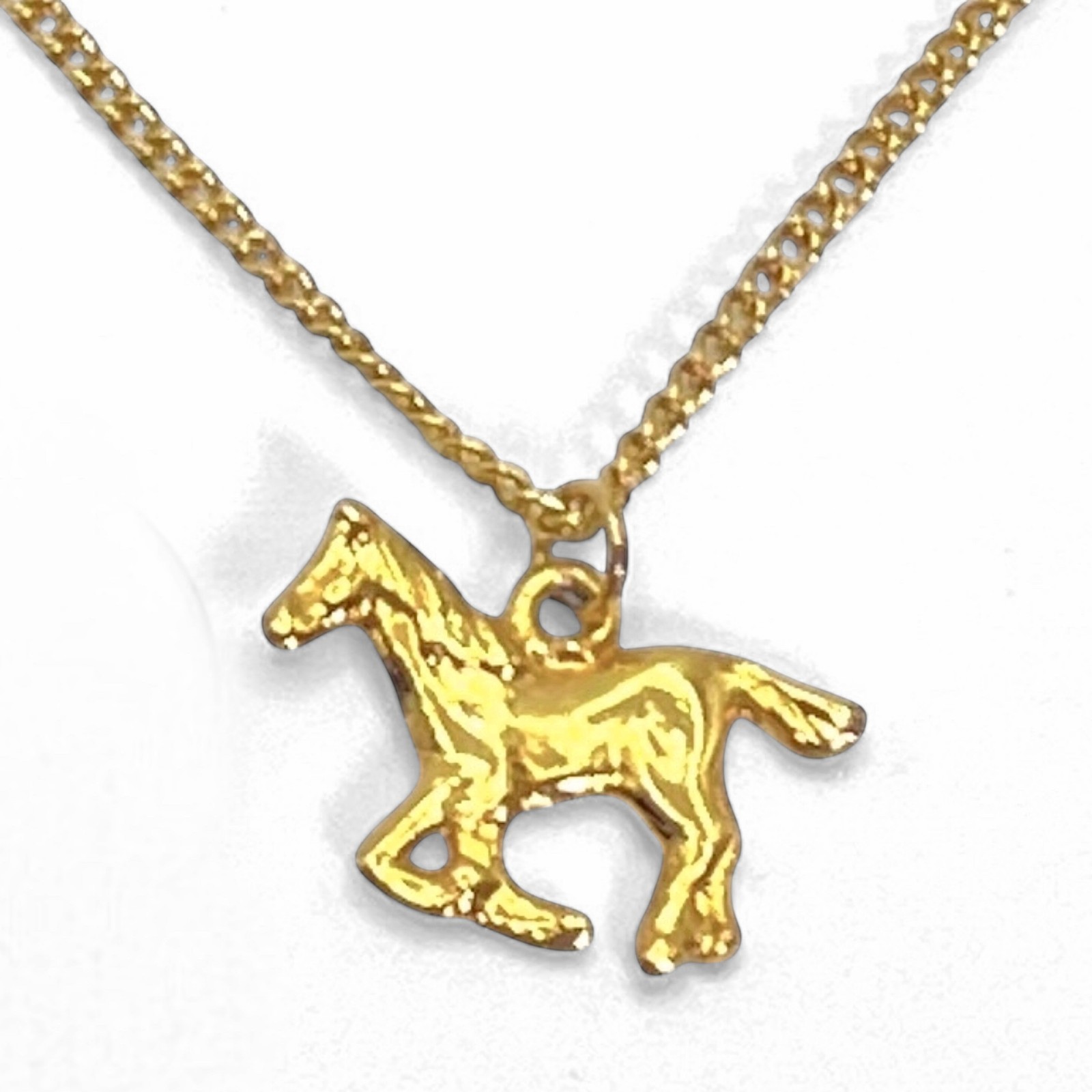 Vintage Horse Pendant Necklace Gold Tone Pony Charm Western Ranch Equestrian 16″