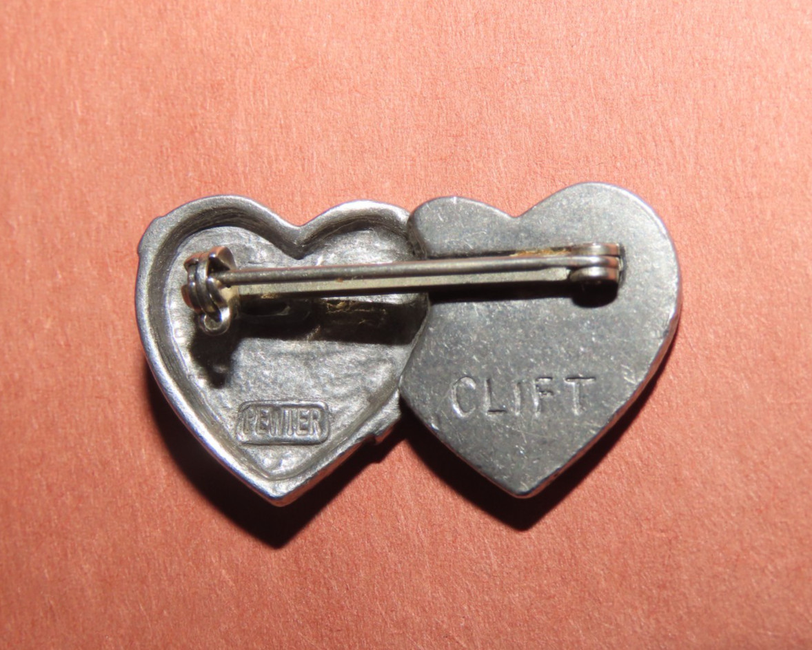 1980s PIN BOX OF CHOCOLATES HEART SHAPED HANDCRAFTED CLIFT PEWTER SIGNED