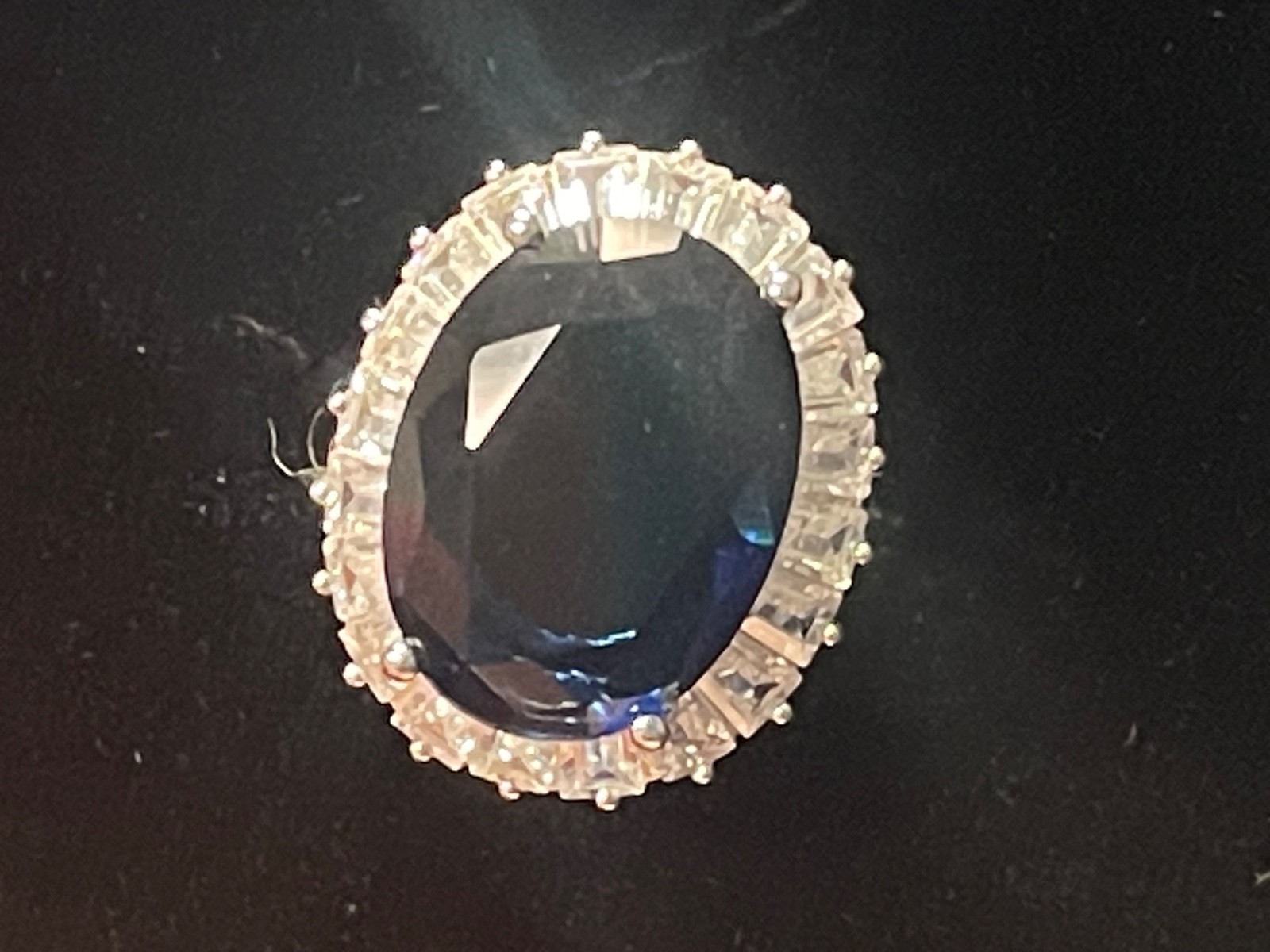 Signed FZN sterling silver 925 .” .5” Oval blue sapphire crystal Ring 7 vintage