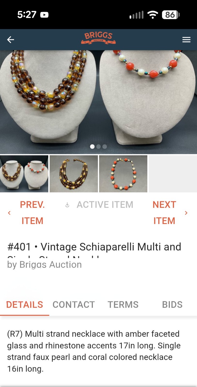 Vintage Carnelian & Pearl Glass Bead Necklace – Schiaparelli Auction Estate