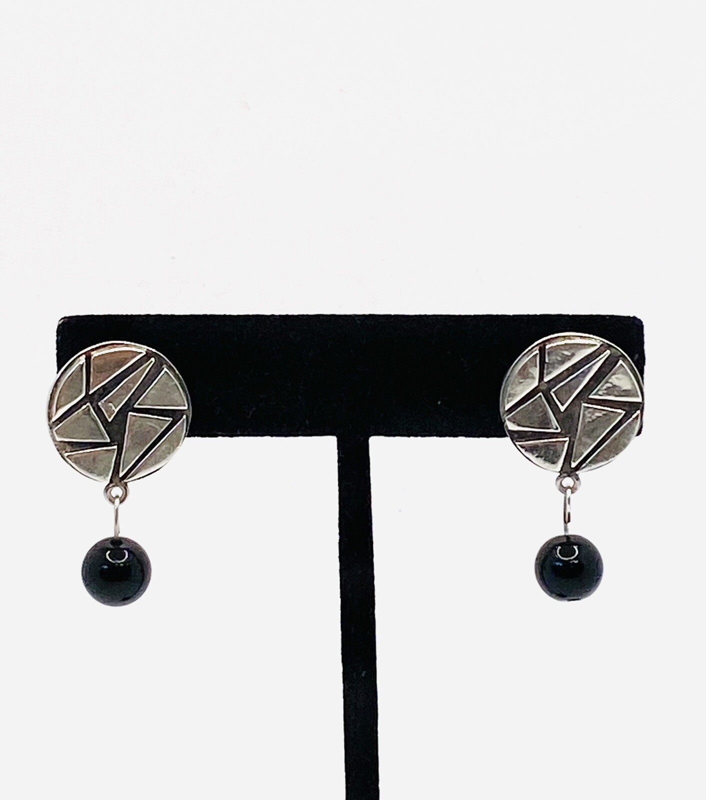 925 Earrings Dangles Geometric Art Deco Vintage Pierced 6.69g