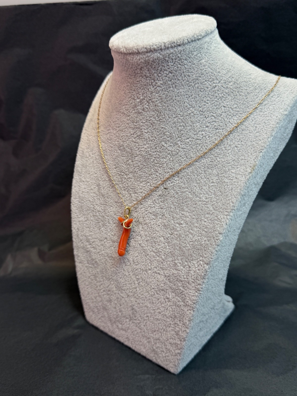 19c. Victorian 14k Gold Red Undyed Coral Phallus Fertility Amulet Fob Pendant