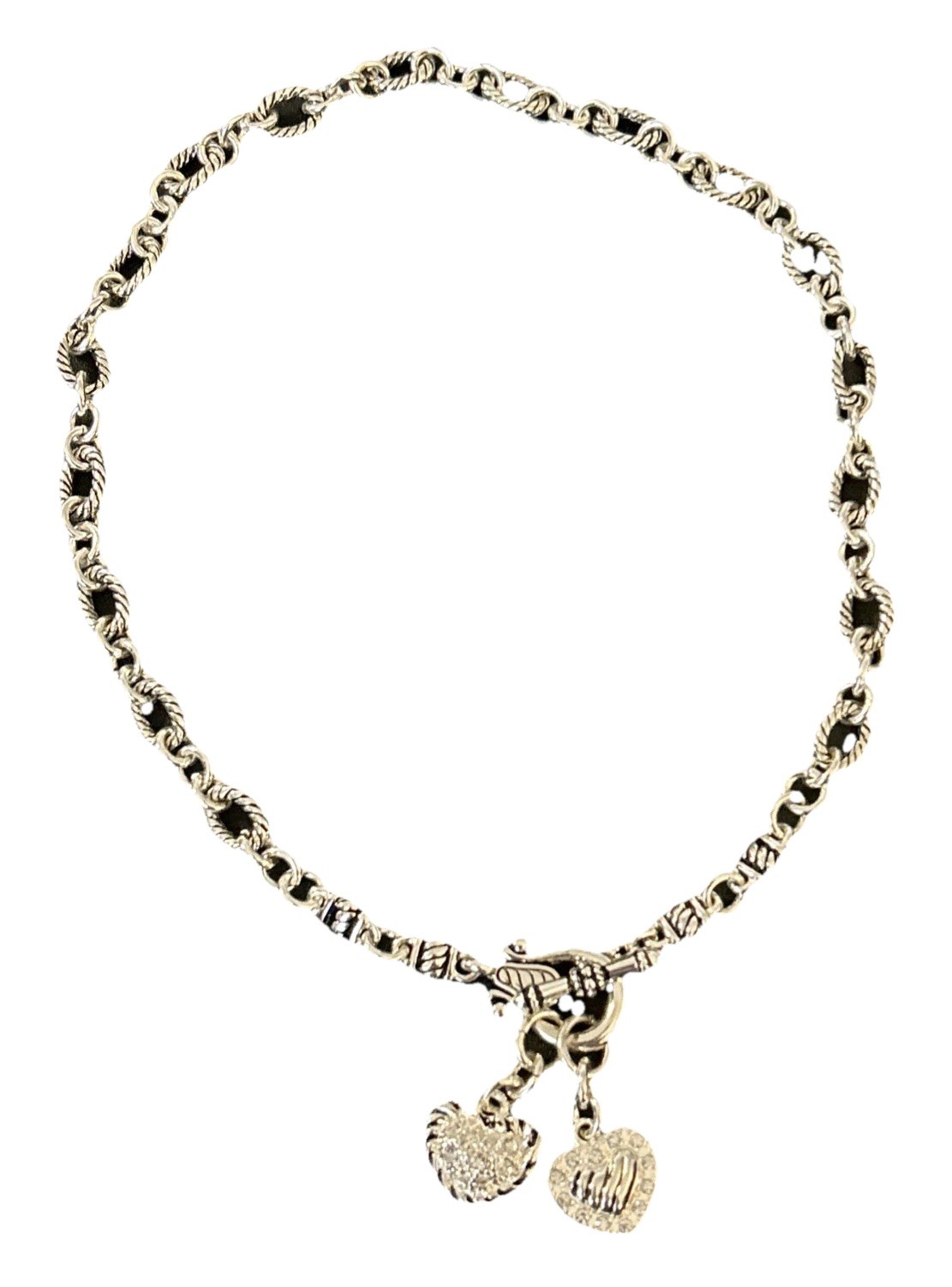 Premier Designs VTG Silver Tone Toggle Closure Heart Charm 16” Necklace EUC!