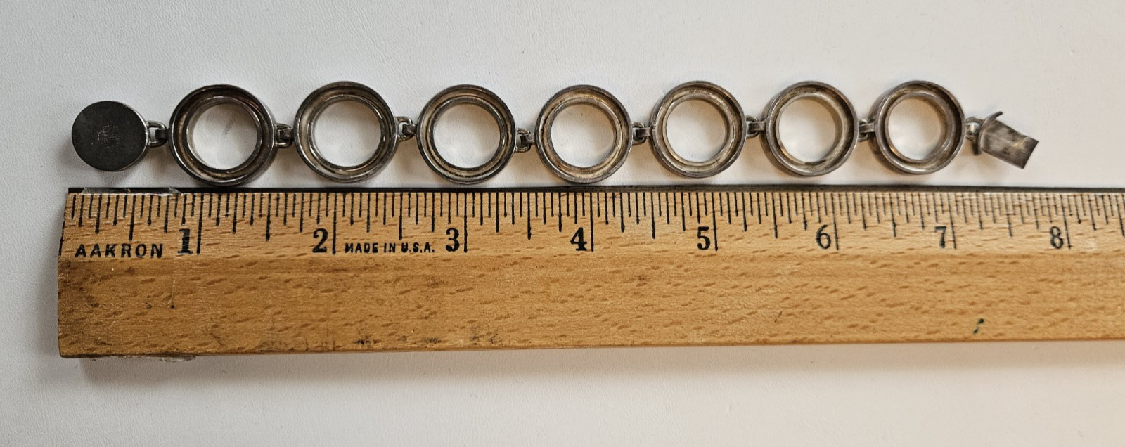 VINTAGE N.E. FROM MODERNIST STERLING SILVER CIRCLE LINK BRACELET 7″ DENMARK